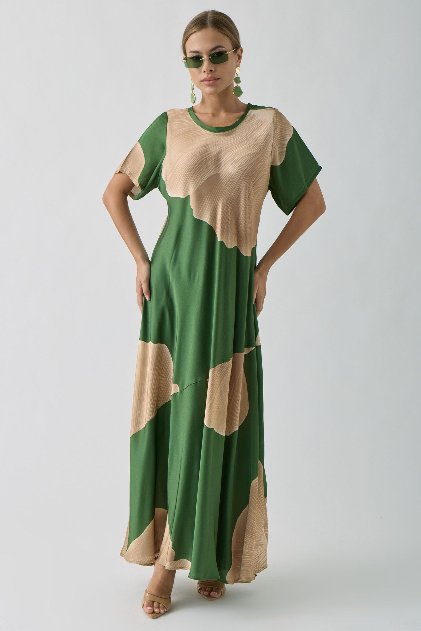 Abito Lungo Satin verde|Colore:Verde