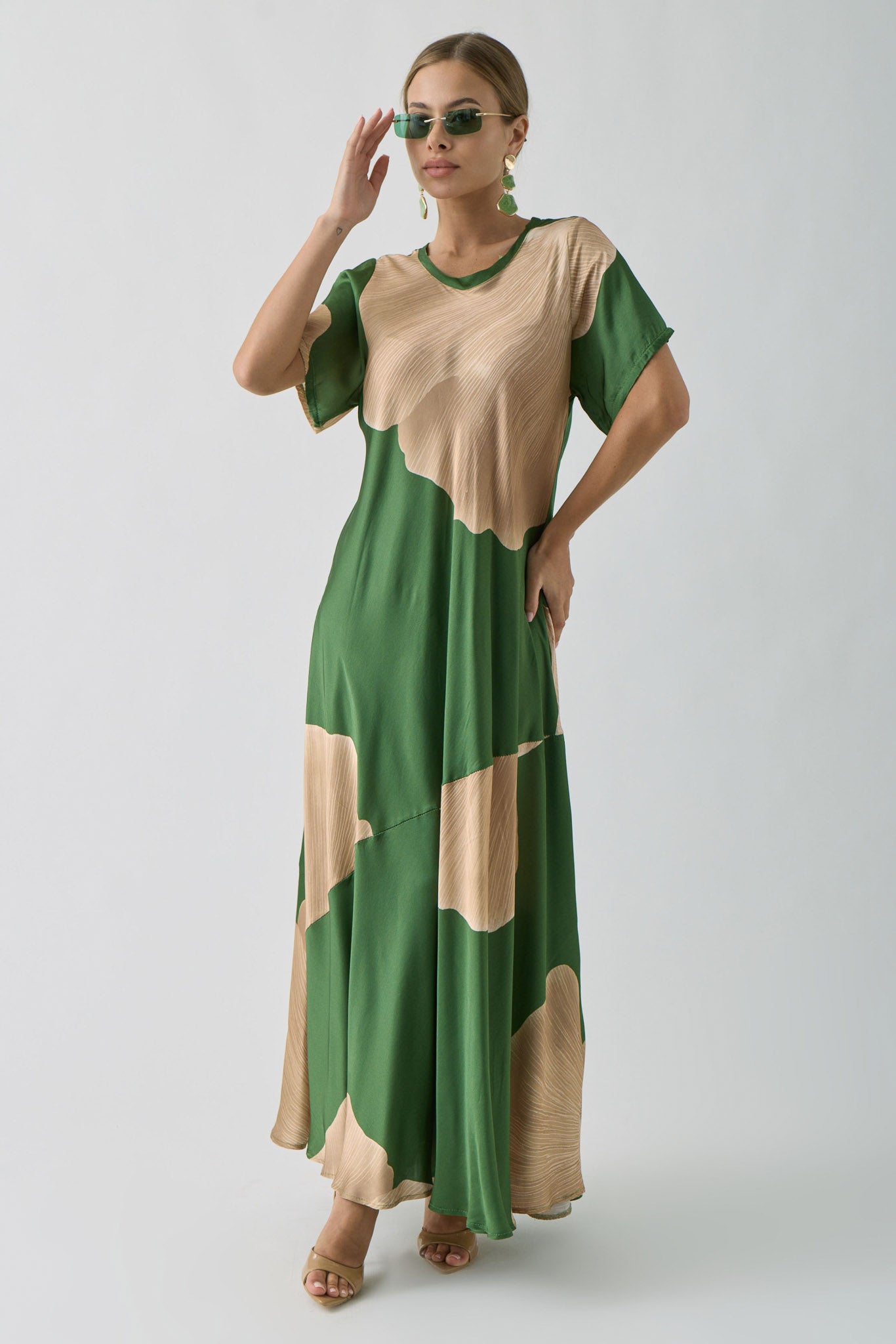 Abito Lungo Satin verde|Colore:Verde