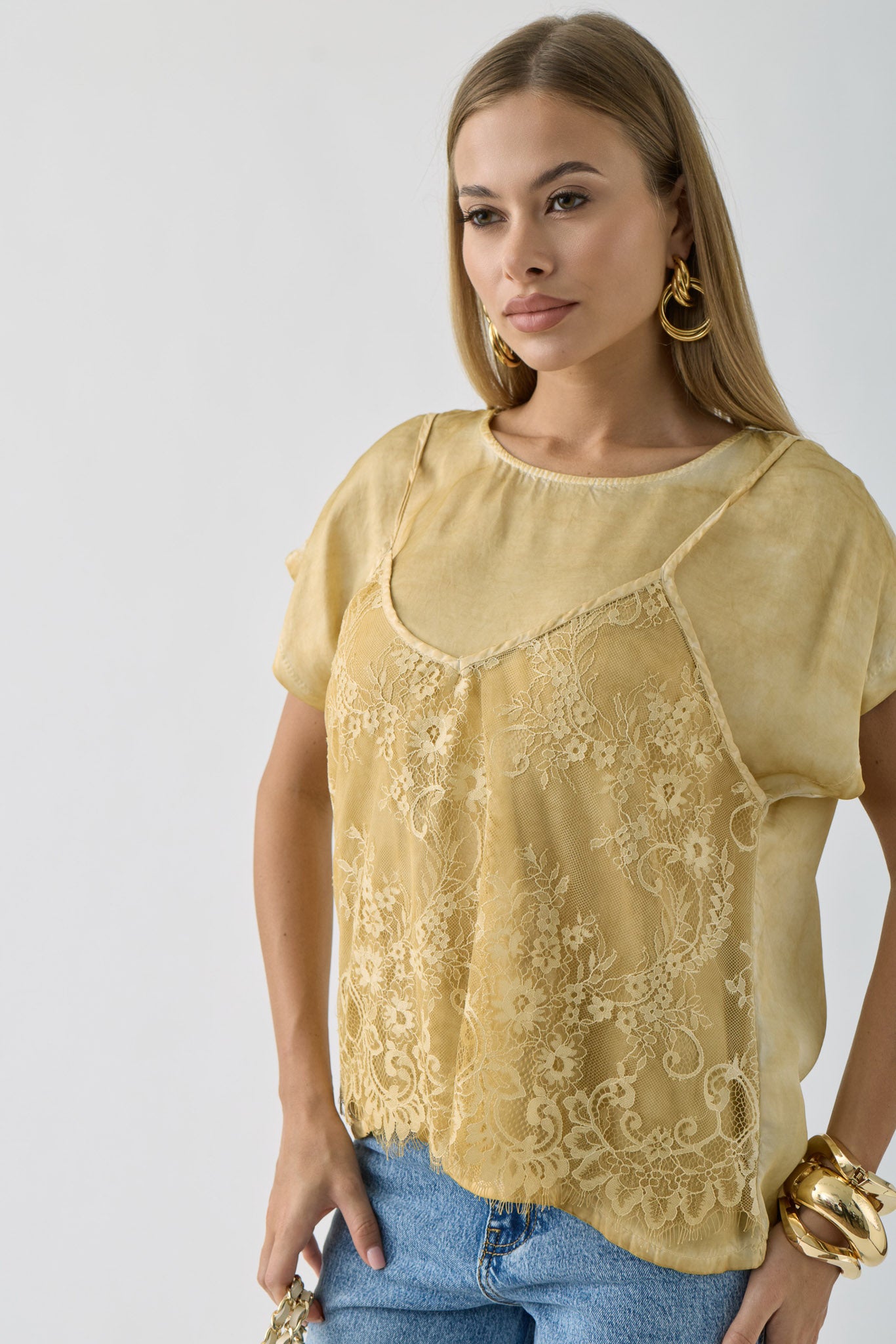 Blusa Combinata Ocra|Colore:Ocra
