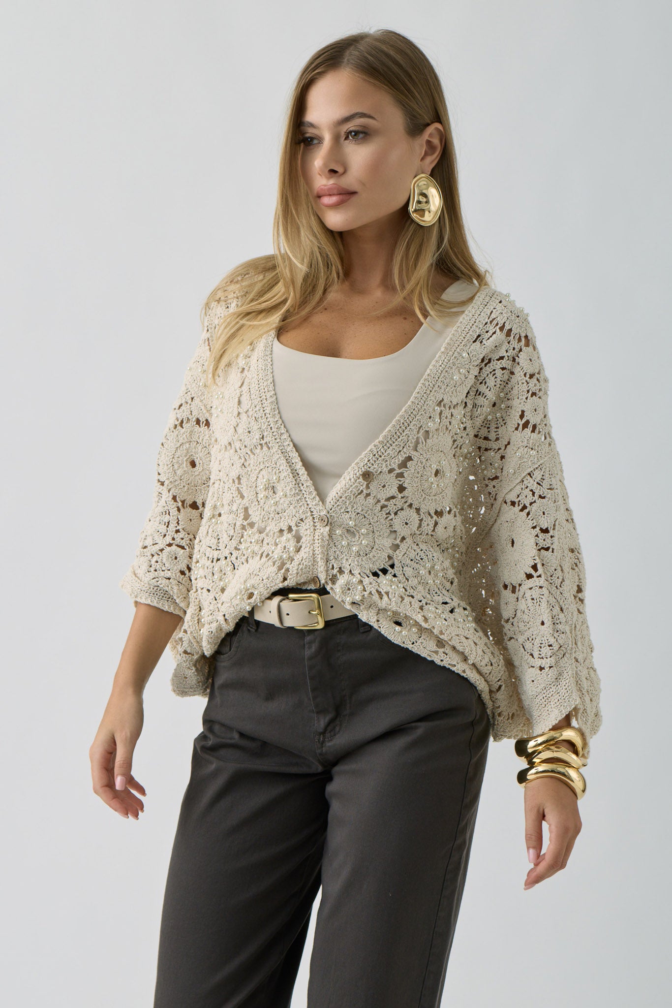Cardigan Perline beige|Colore:Beige