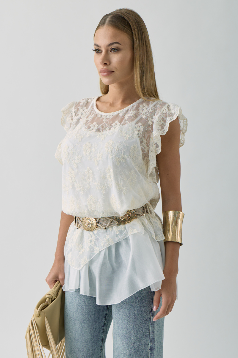Blusa Pizzo Ricamato panna|Colore:Panna