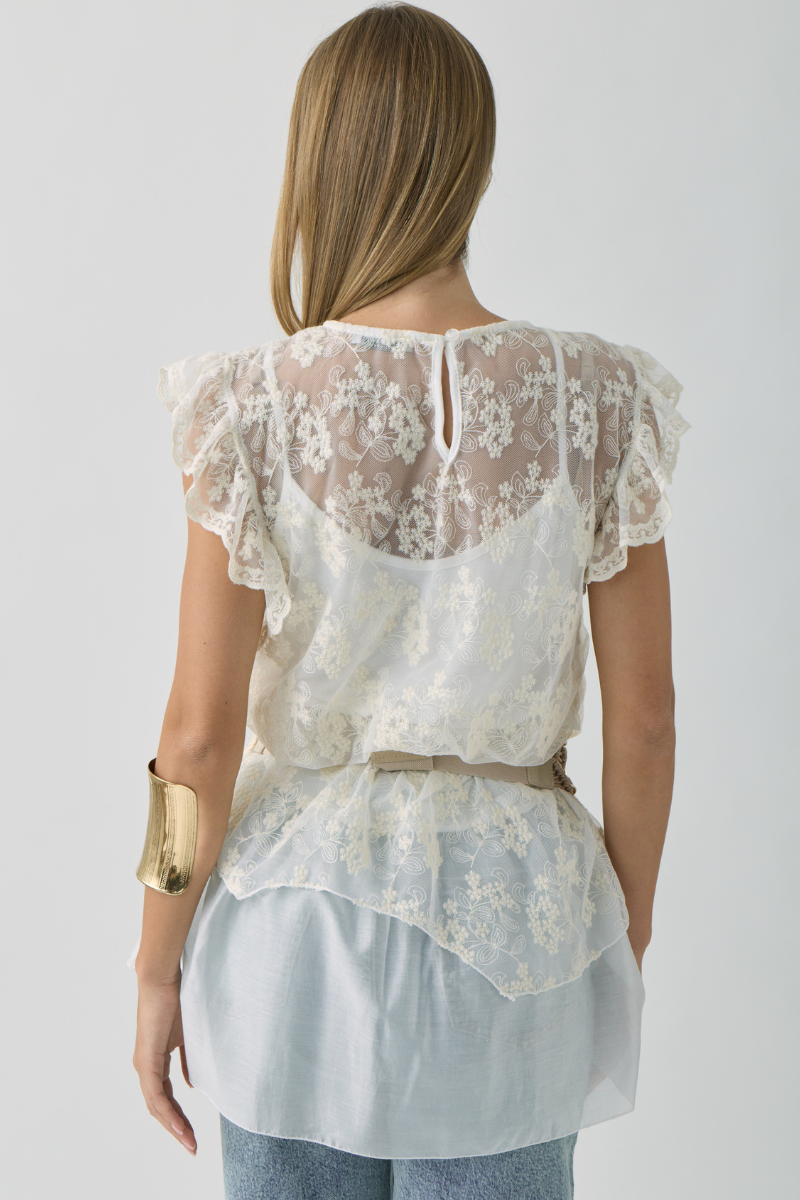 Blusa Pizzo Ricamato panna|Colore:Panna