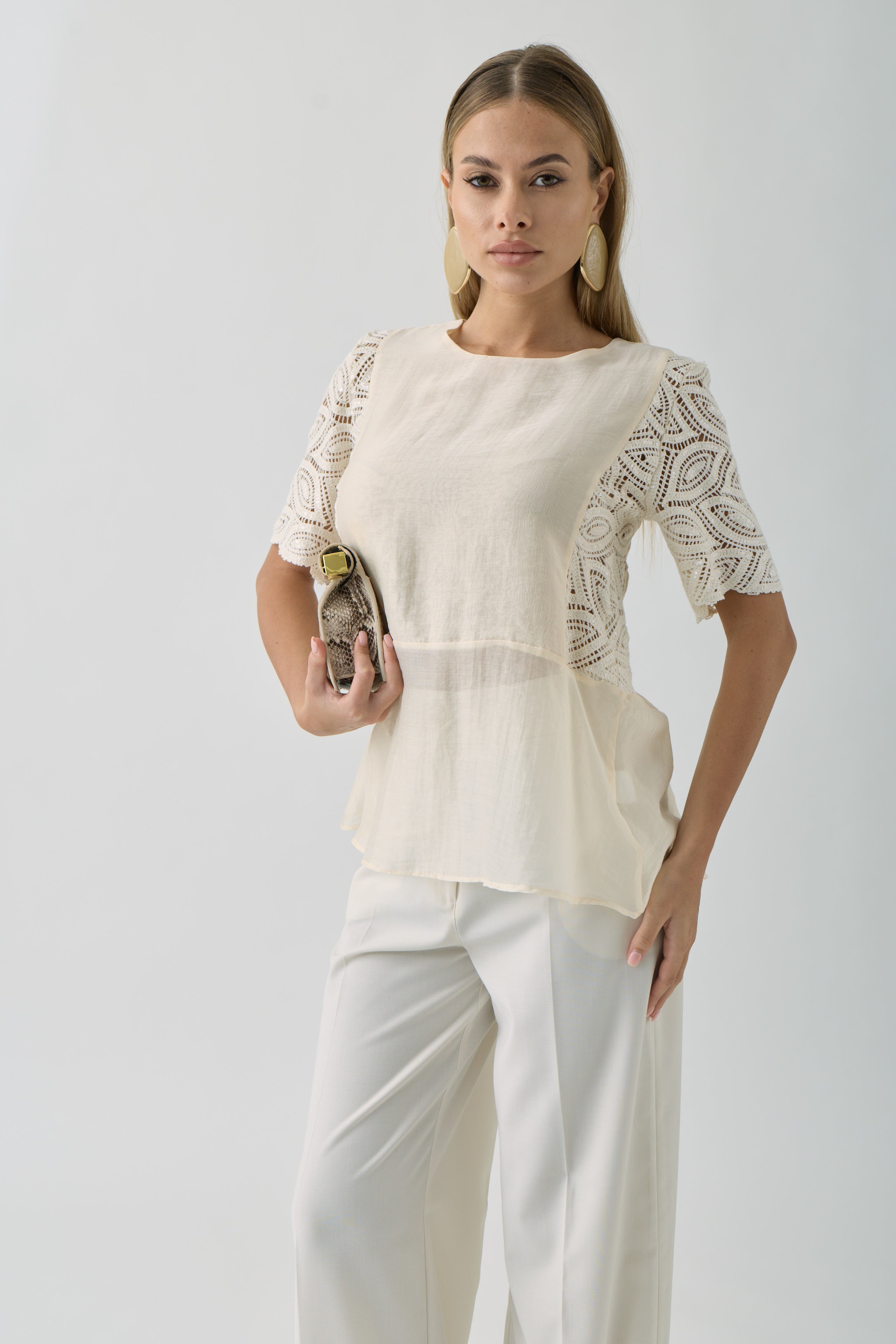 Blusa Dettagli Crochet beige|Colore:Beige