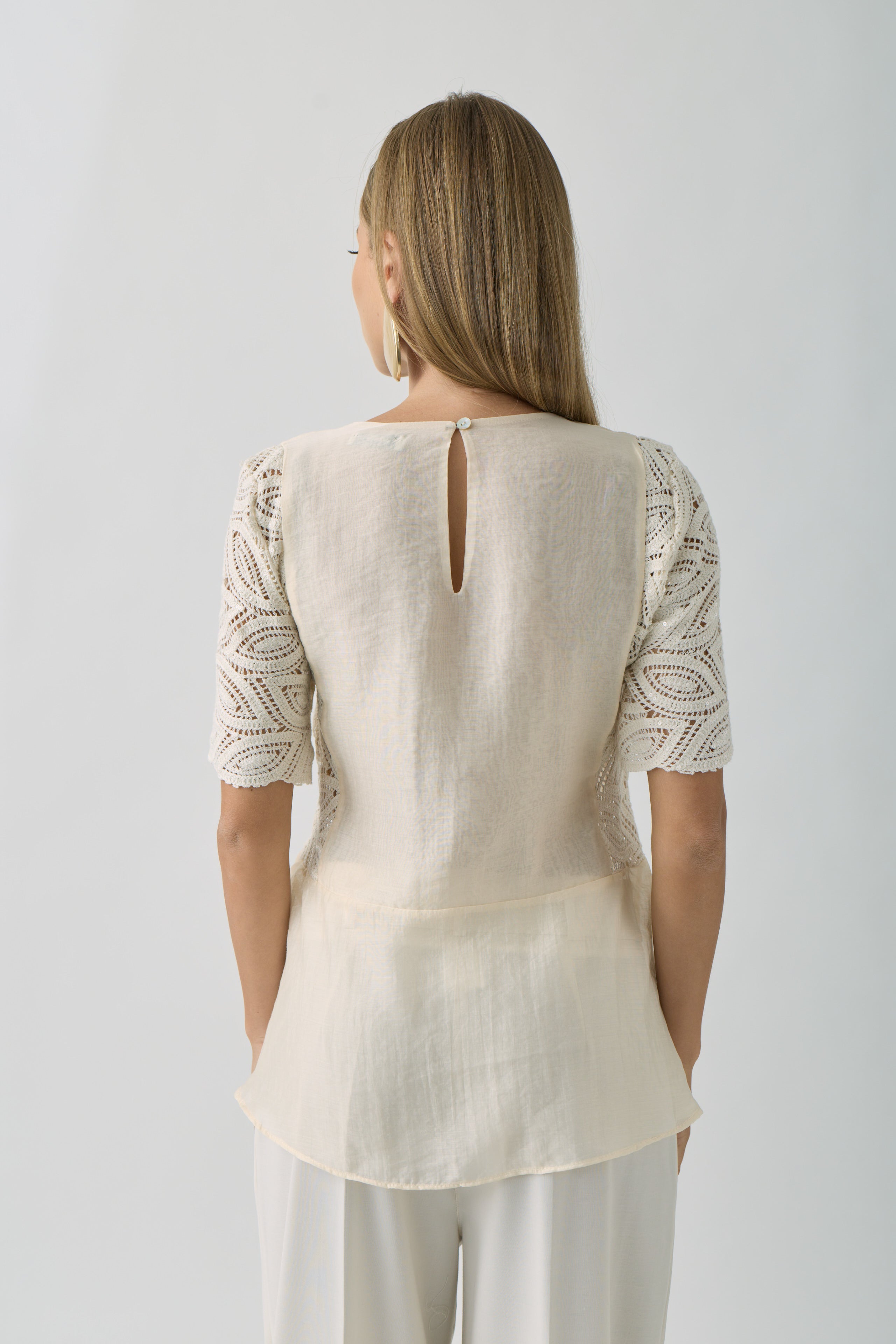 Blusa Dettagli Crochet beige|Colore:Beige
