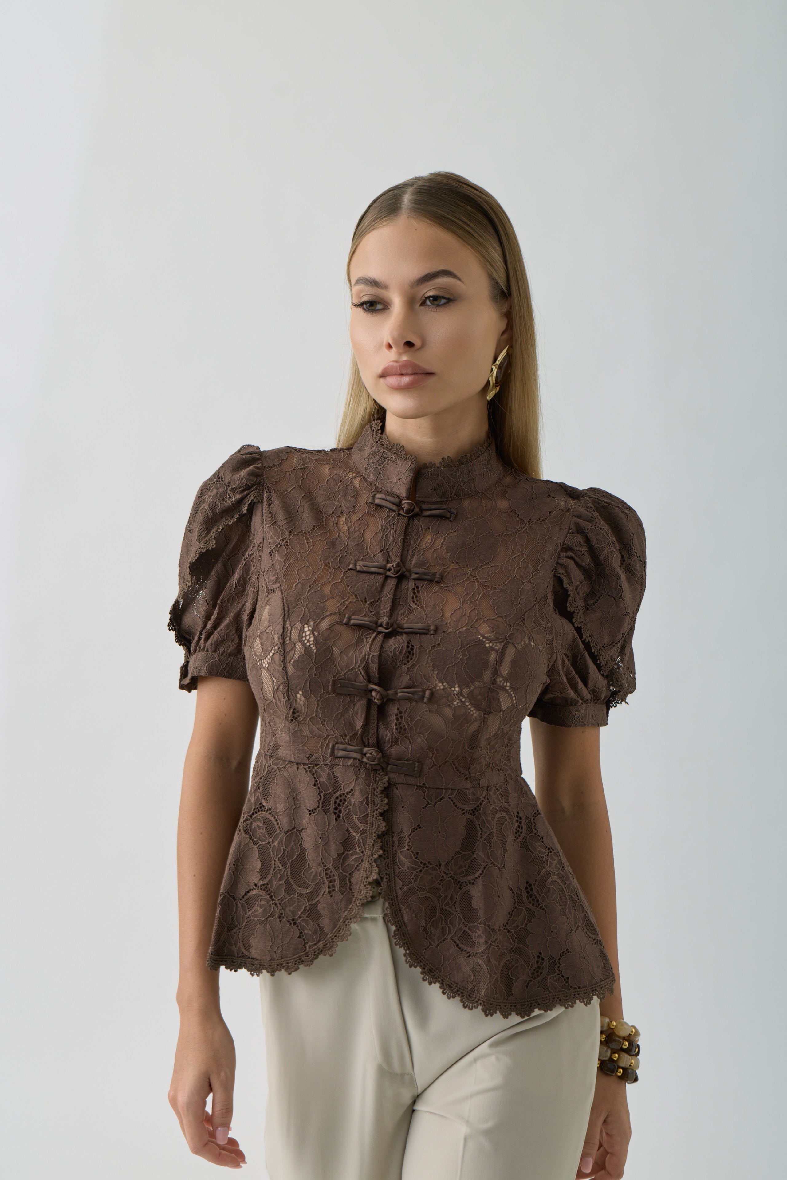 Camicia In Pizzo cacao|Colore:Cacao