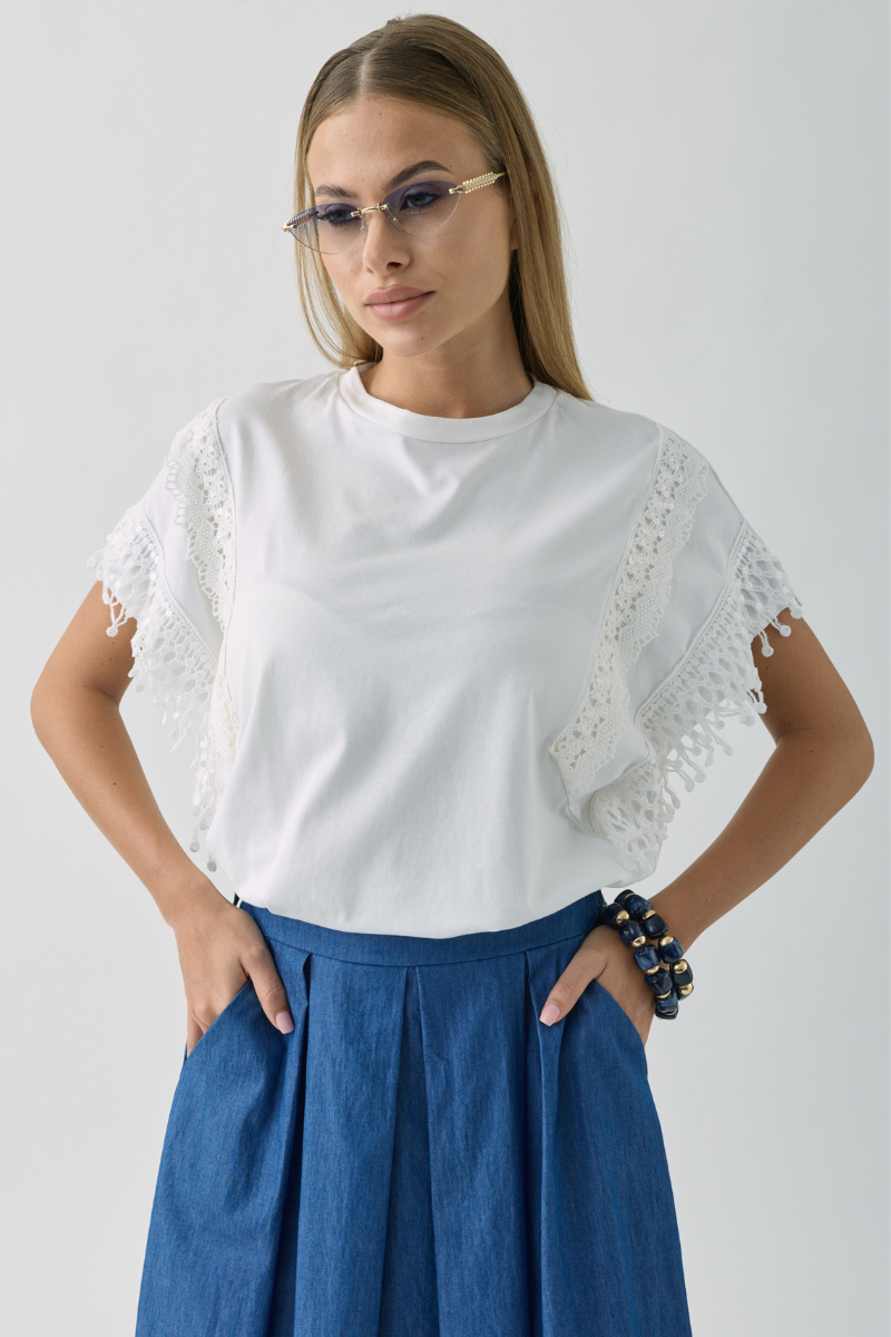 T-Shirt Con Ricamo bianco|Colore:Bianco