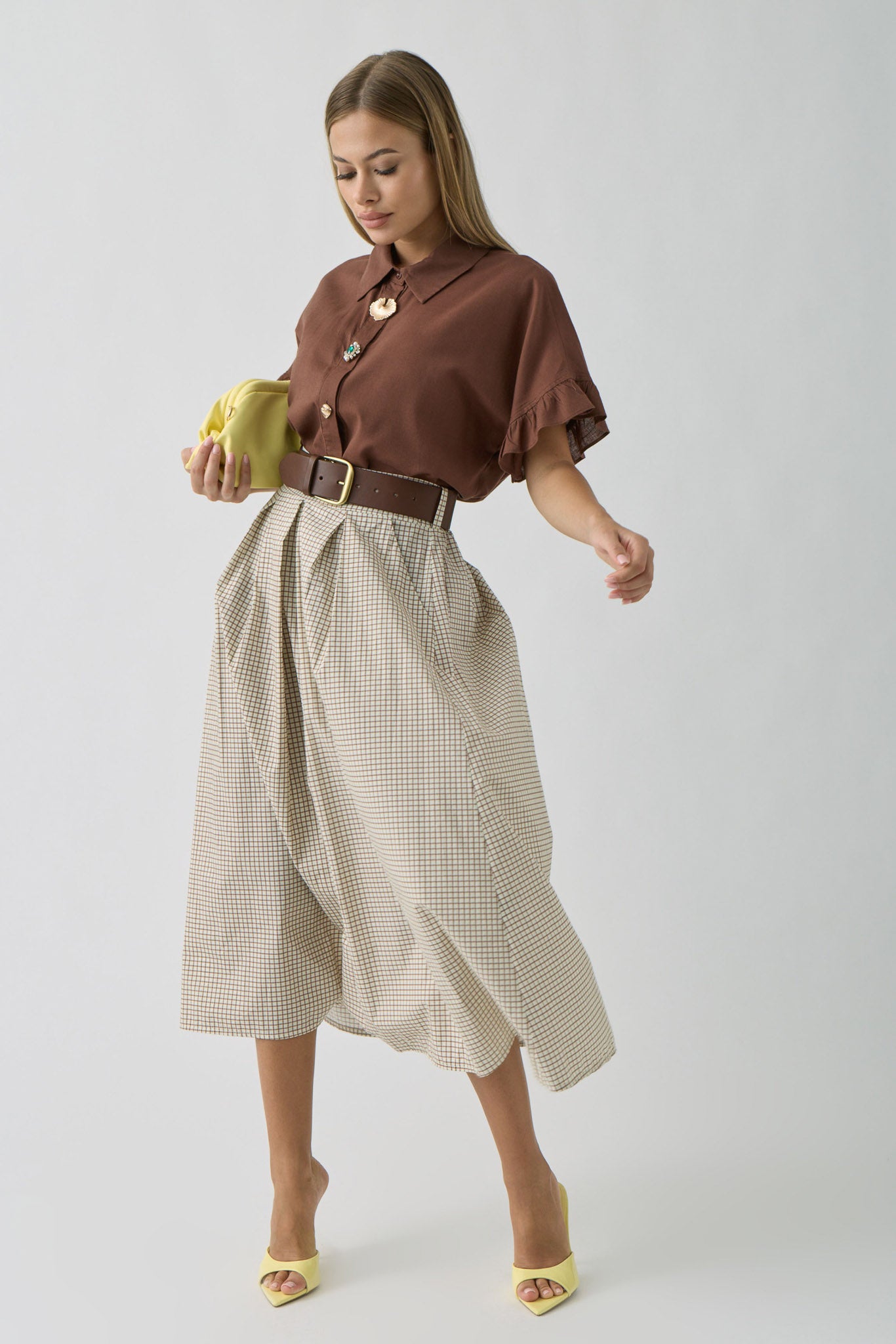 Gonna Quadretti tabacco|Colore:Tabacco