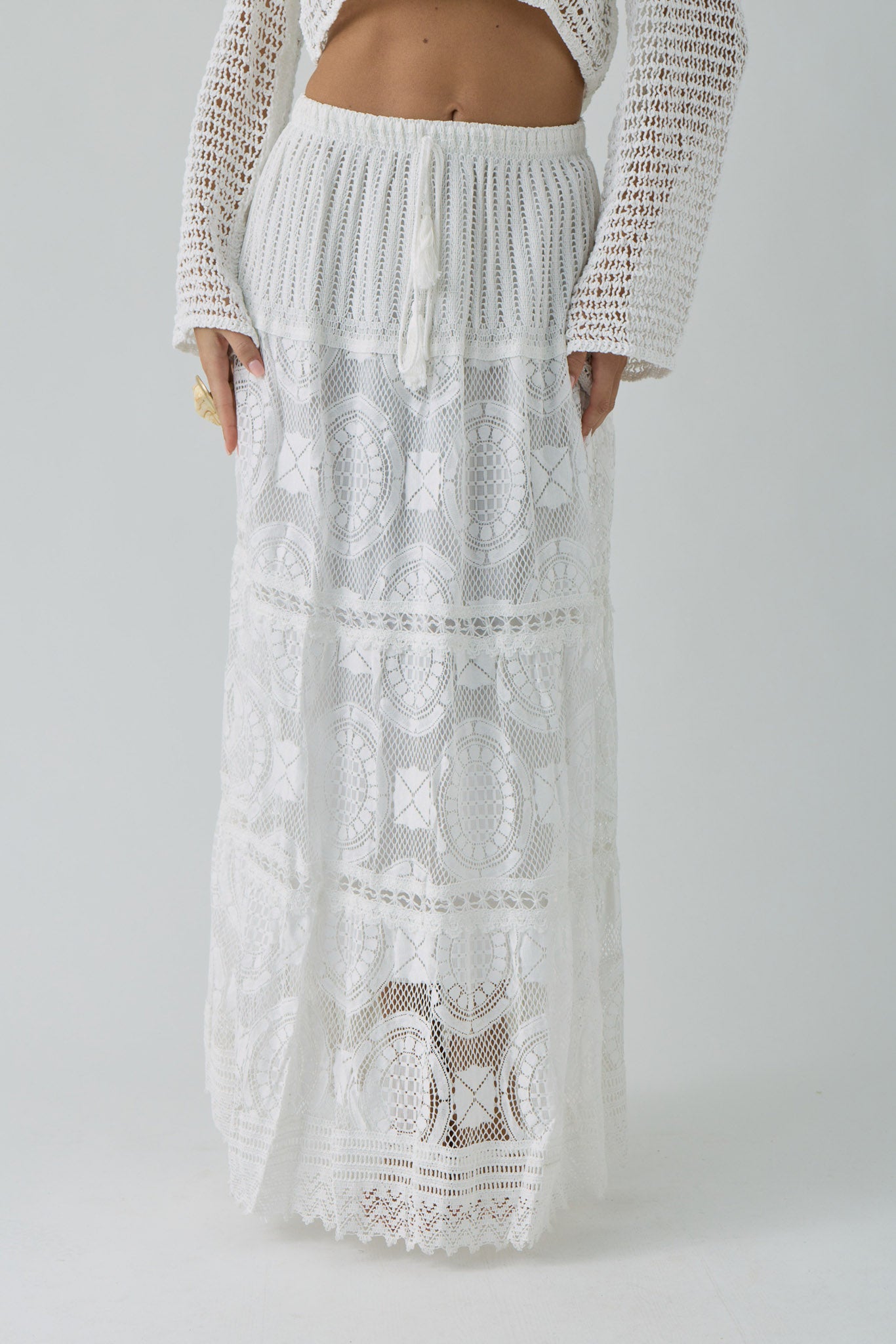 Gonna Macramè bianco|Colore:Bianco