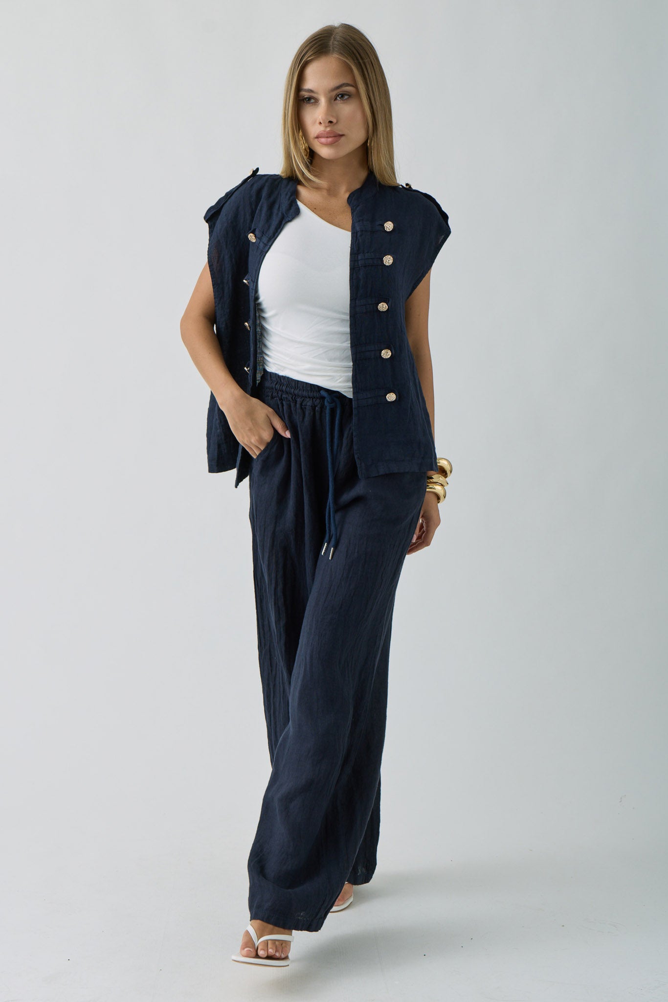 Coordinato In Lino Lucy Blu|Colore:Blu