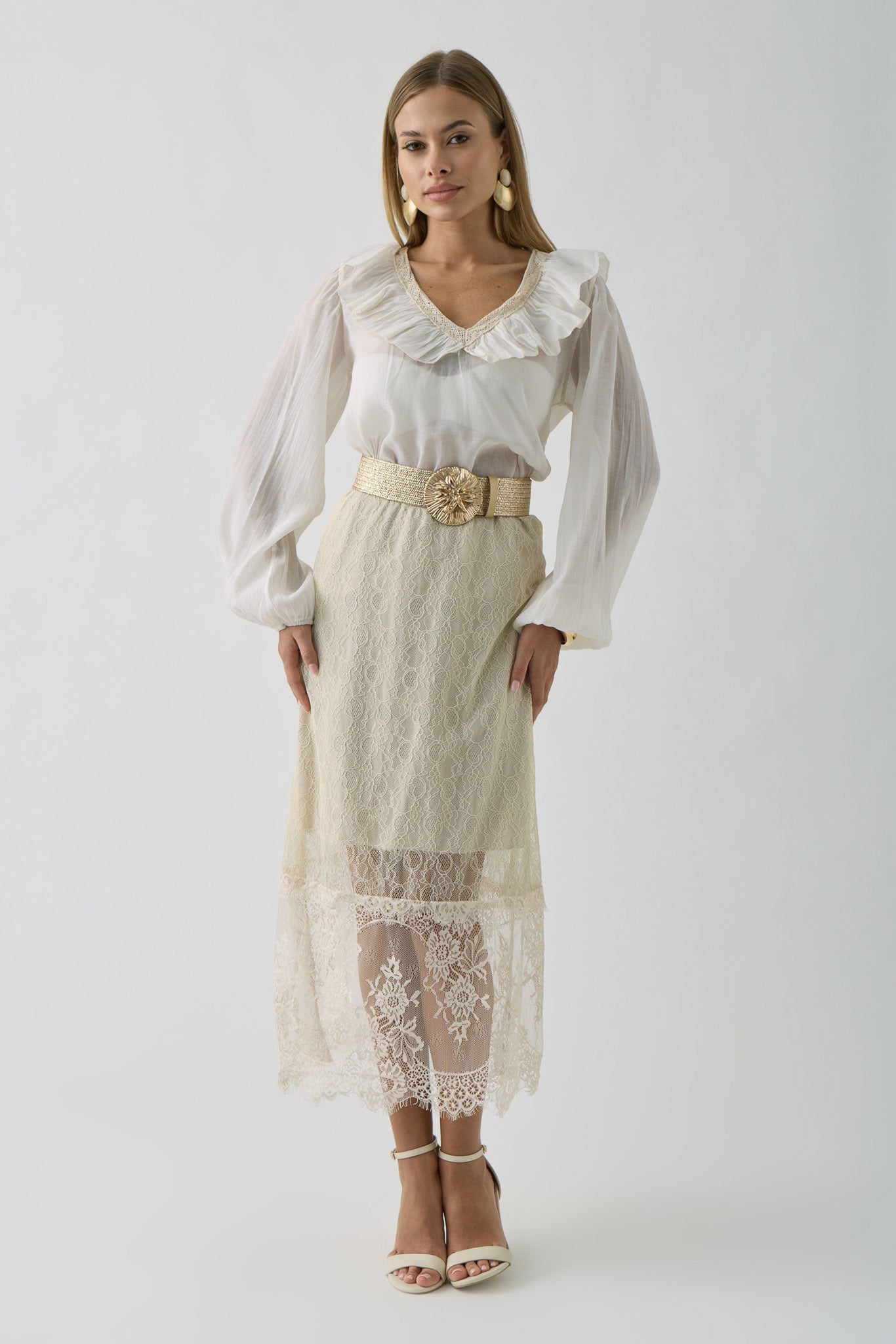Gonna Con Pizzo beige chiaro|Colore:Beige chiaro