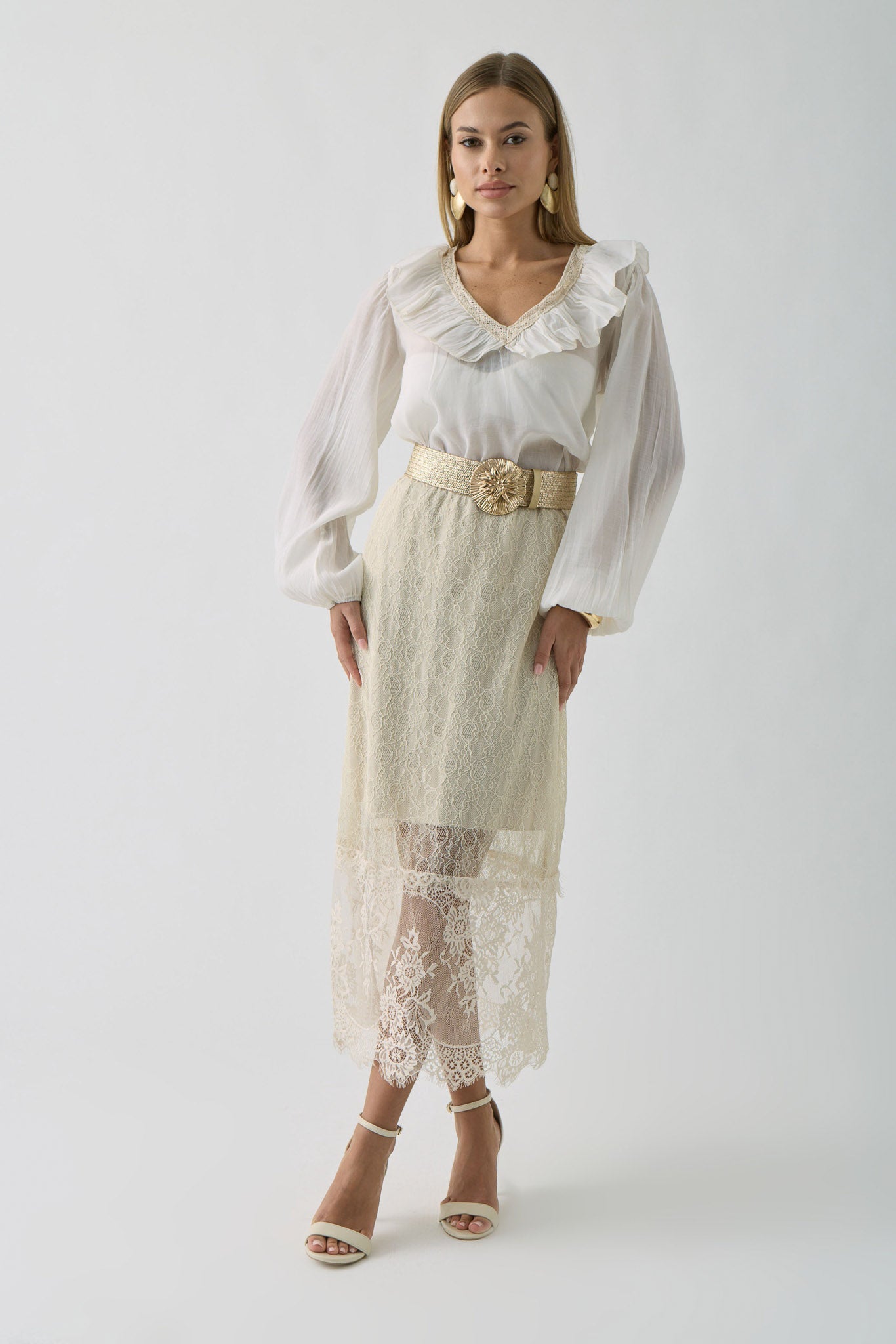 Gonna Con Pizzo beige chiaro|Colore:Beige chiaro