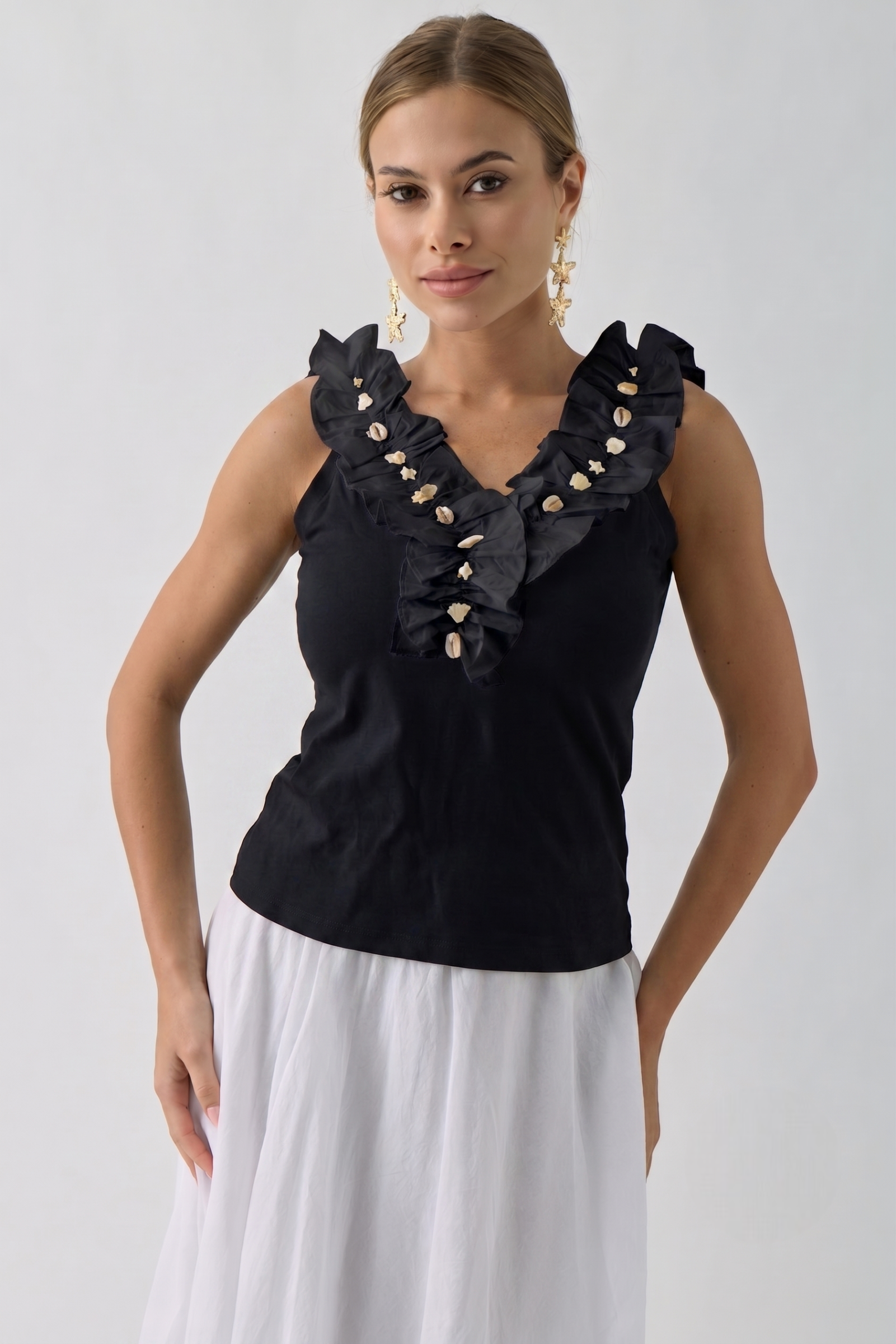 Top Conchiglie nero|Colore:Nero