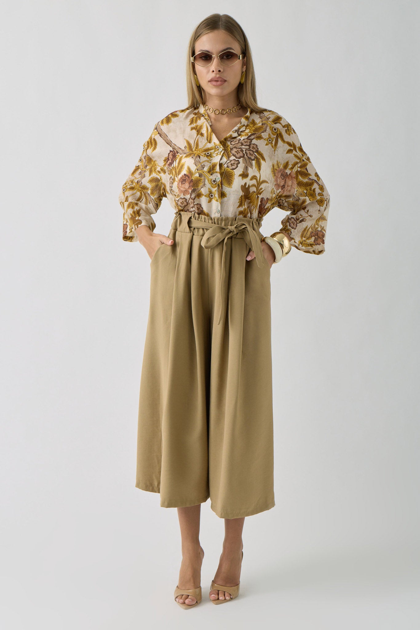 Pantalone Palazzo Cropped cammello|Colore:Cammello