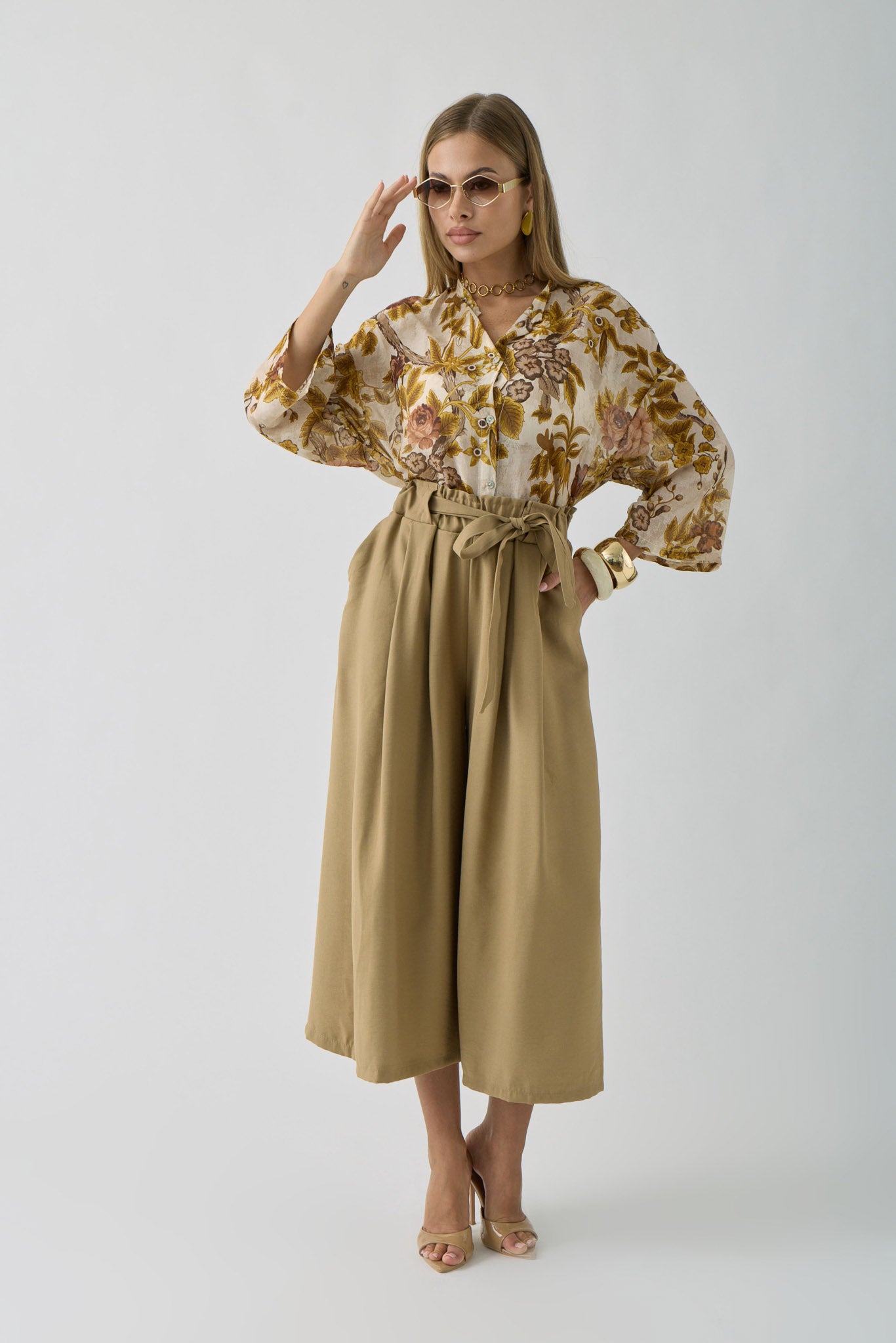 Pantalone Palazzo Cropped cammello|Colore:Cammello
