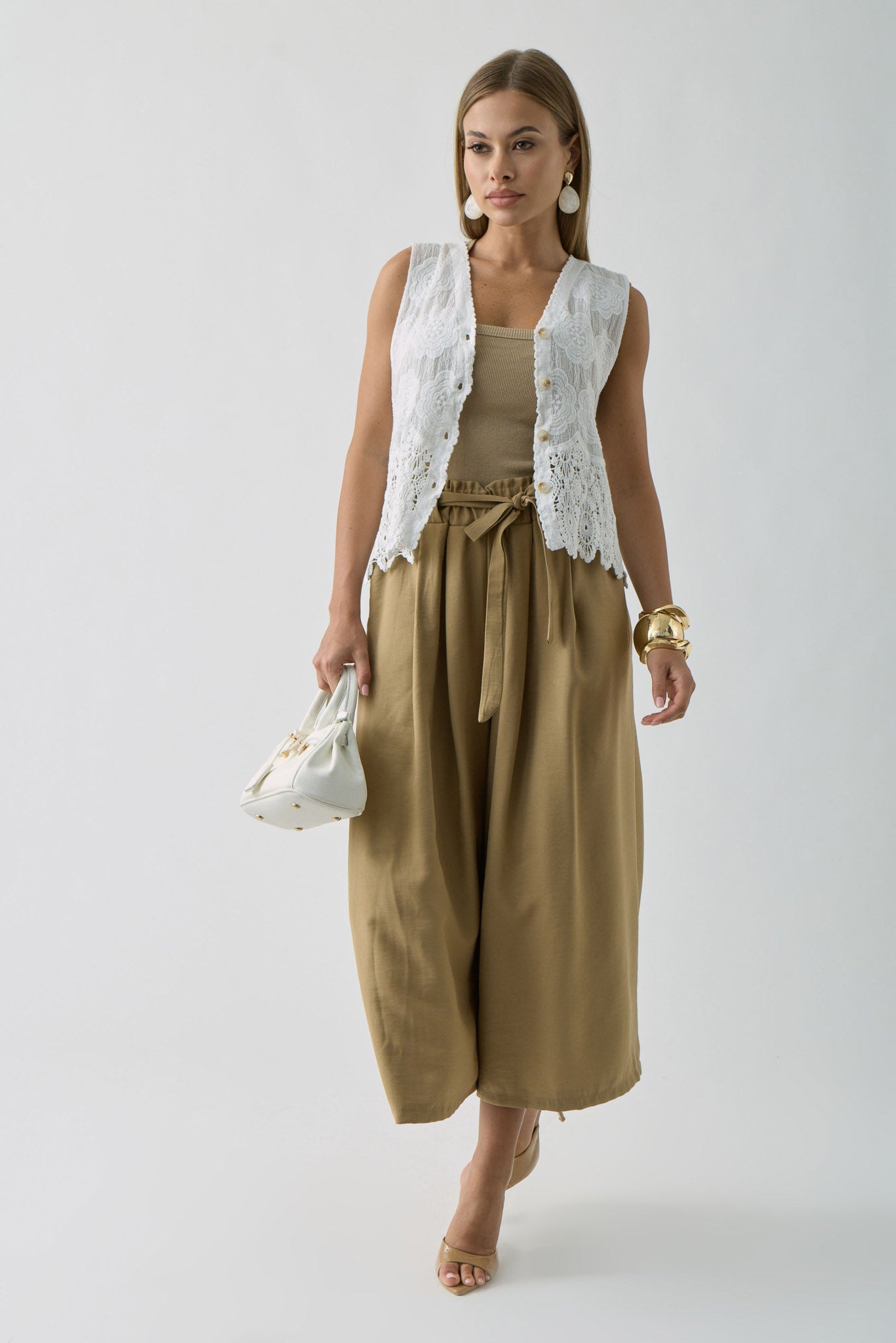 Pantalone Palazzo Cropped cammello|Colore:Cammello