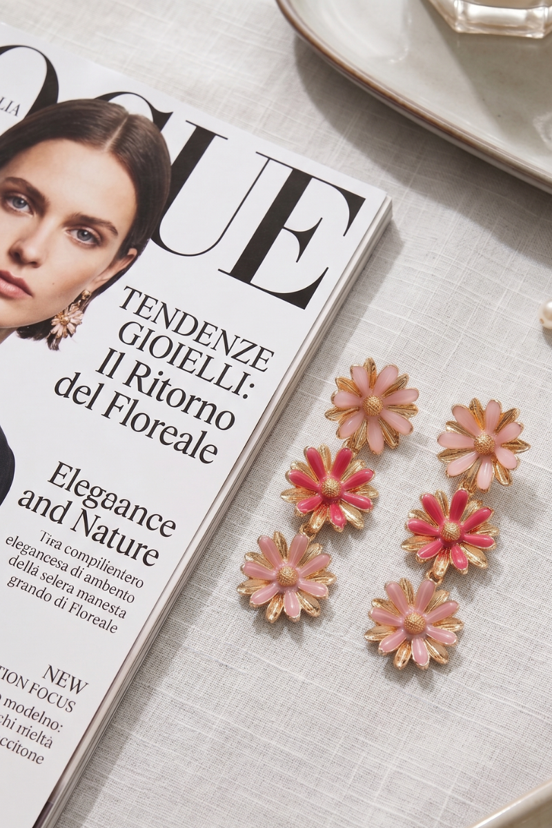 Orecchini Fiori rosa|Colore:Rosa