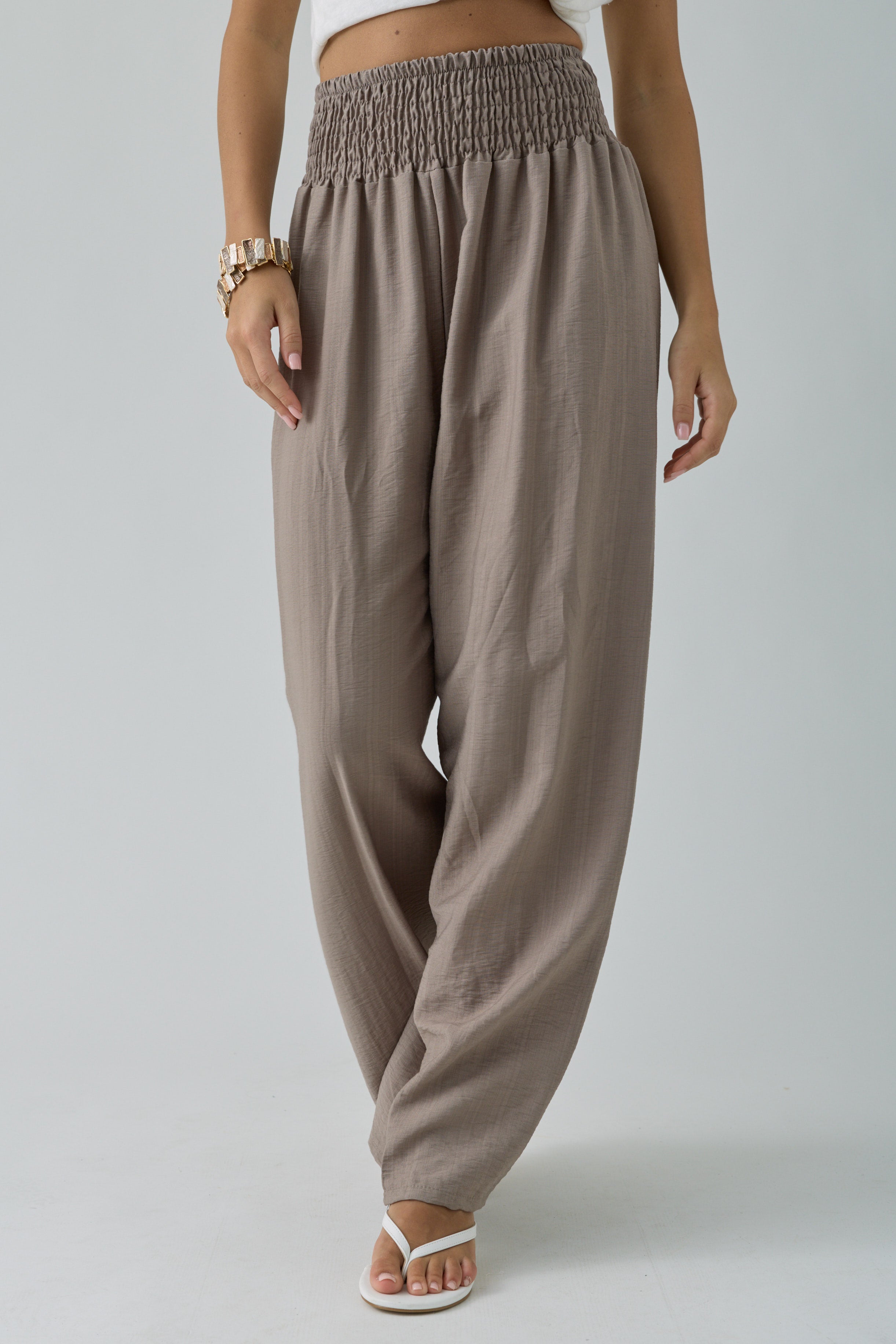 Pantalone Palazzo Con Molla Fango|Colore:Fango