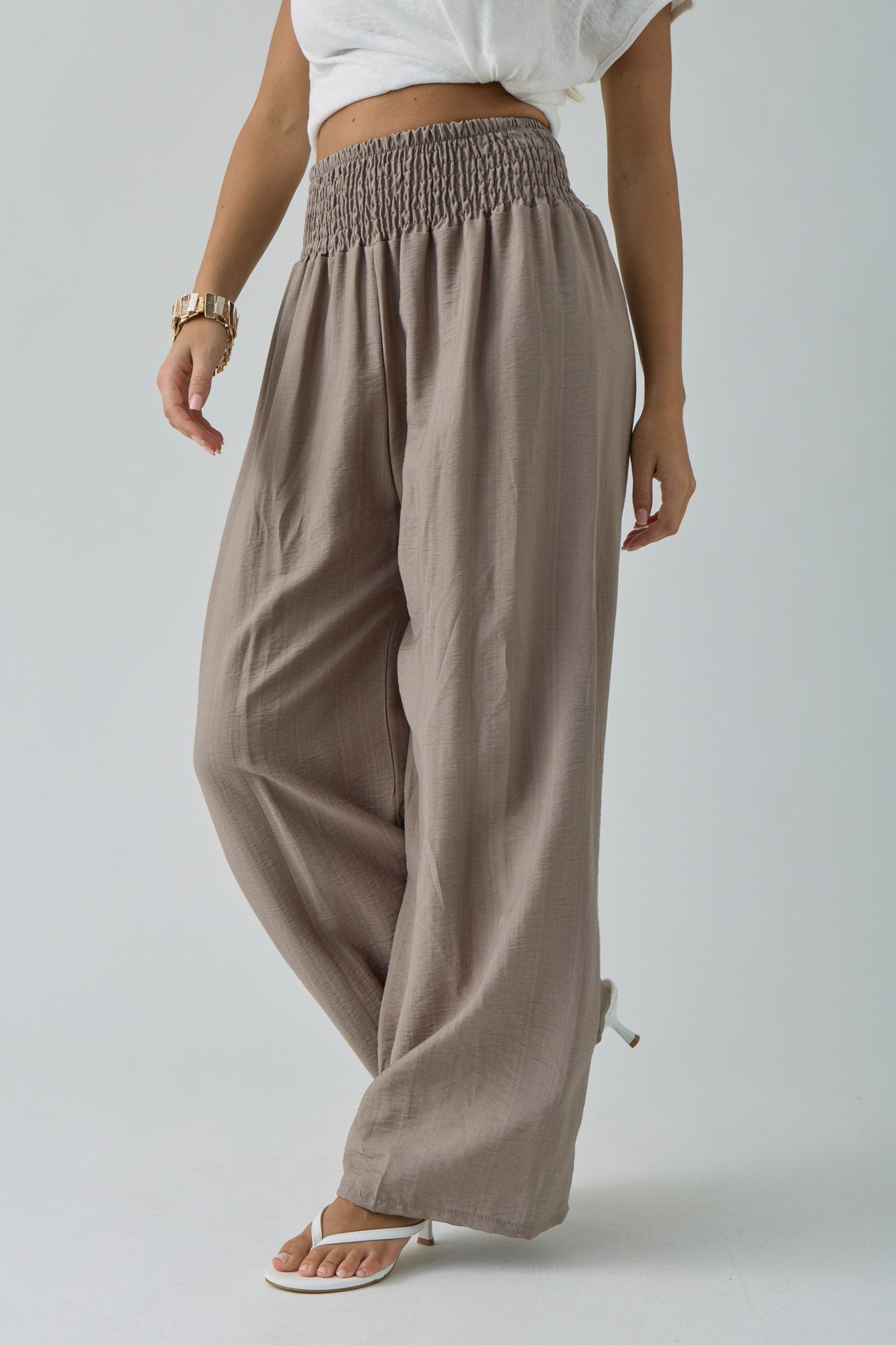 Pantalone Palazzo Con Molla Fango|Colore:Fango