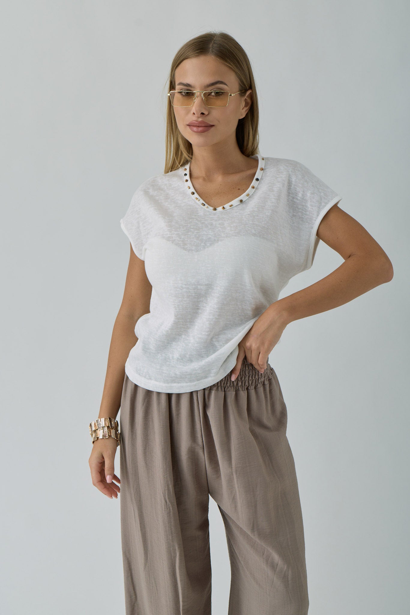 T-Shirt Perline bianco|Colore:Bianco