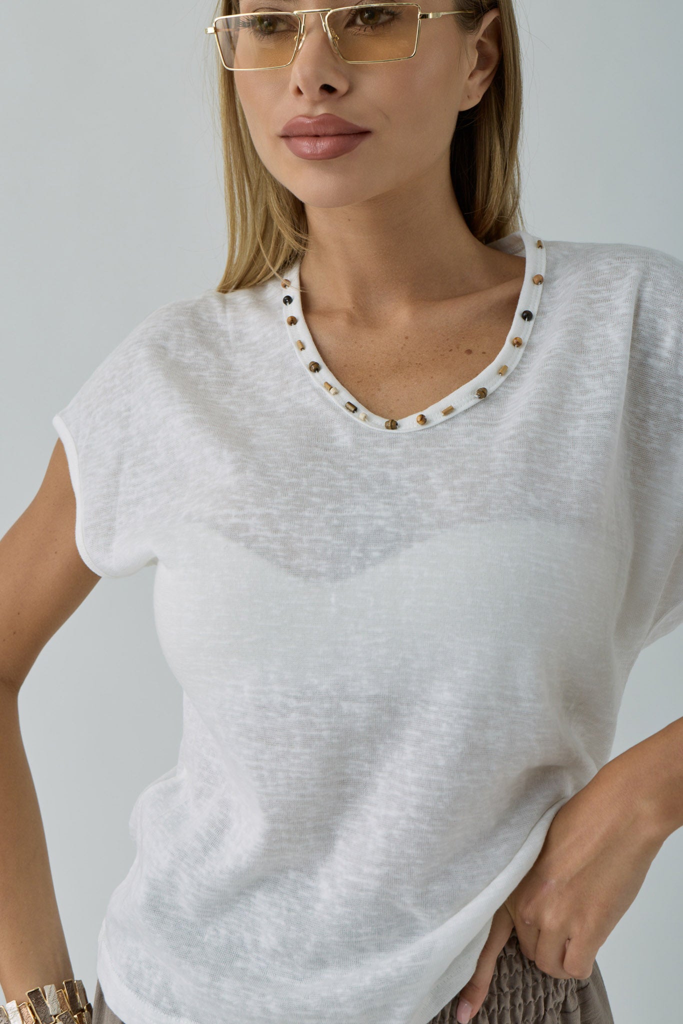 T-Shirt Perline bianco|Colore:Bianco