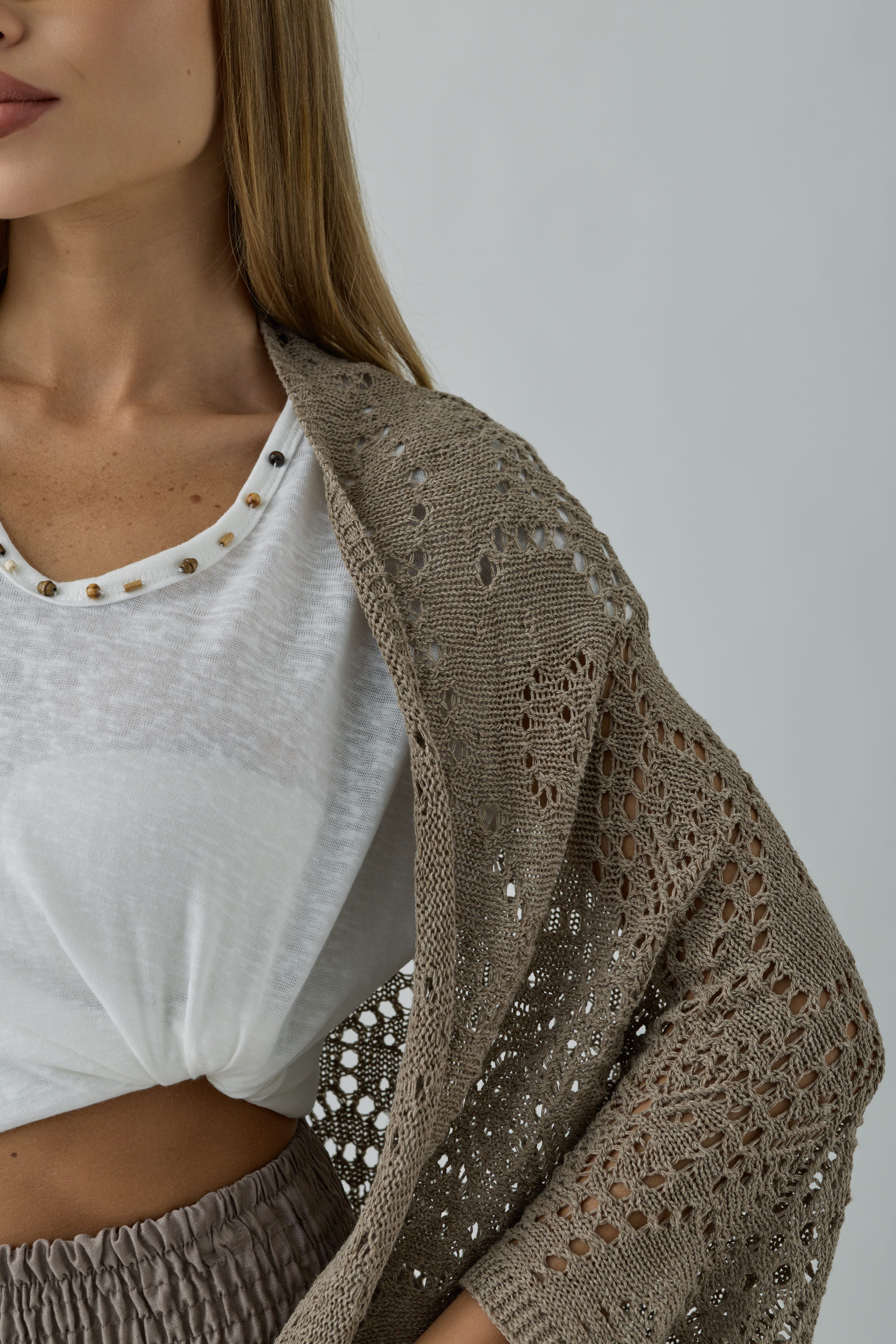 Cardigan Traforato Fango|Colore:Fango