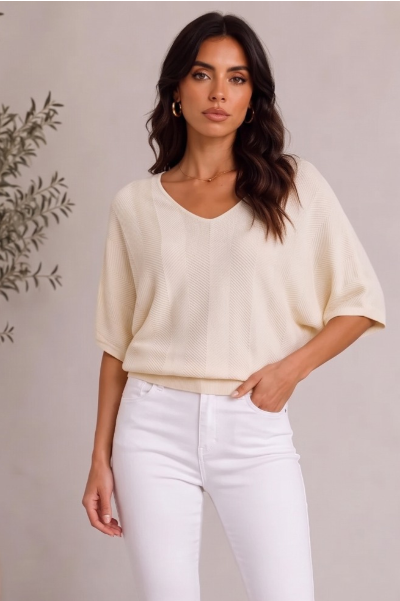 Maglia Scollo V In Filo burro|Colore:Burro