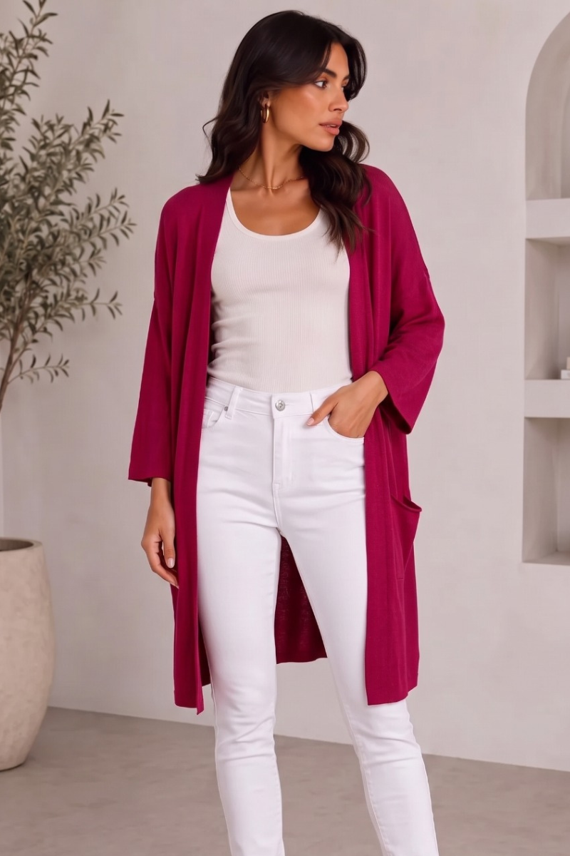 Cardigan Aperto ciliegia|Colore:Ciliegia