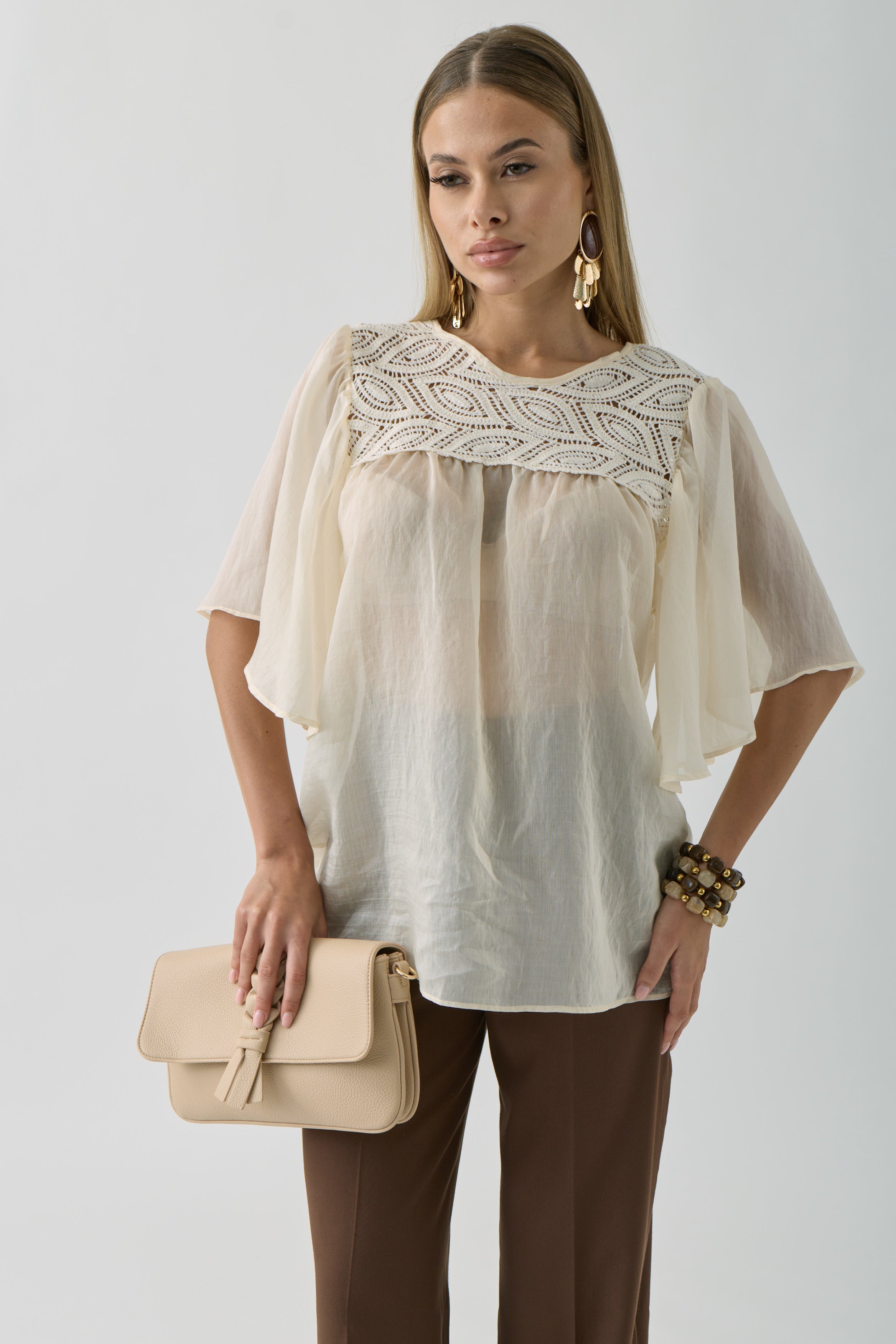 Blusa Maniche Volant beige|Colore:Beige