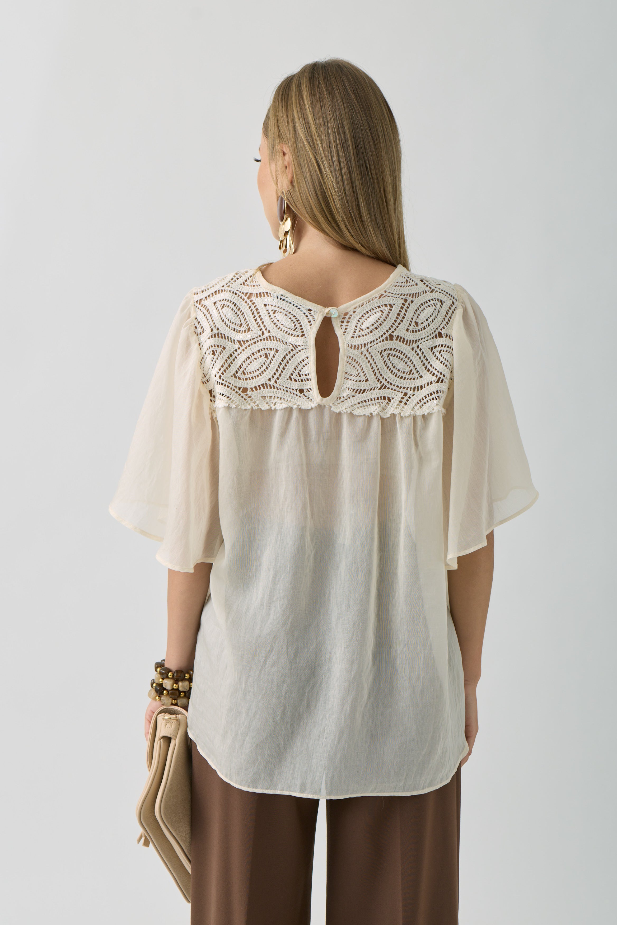 Blusa Maniche Volant beige|Colore:Beige