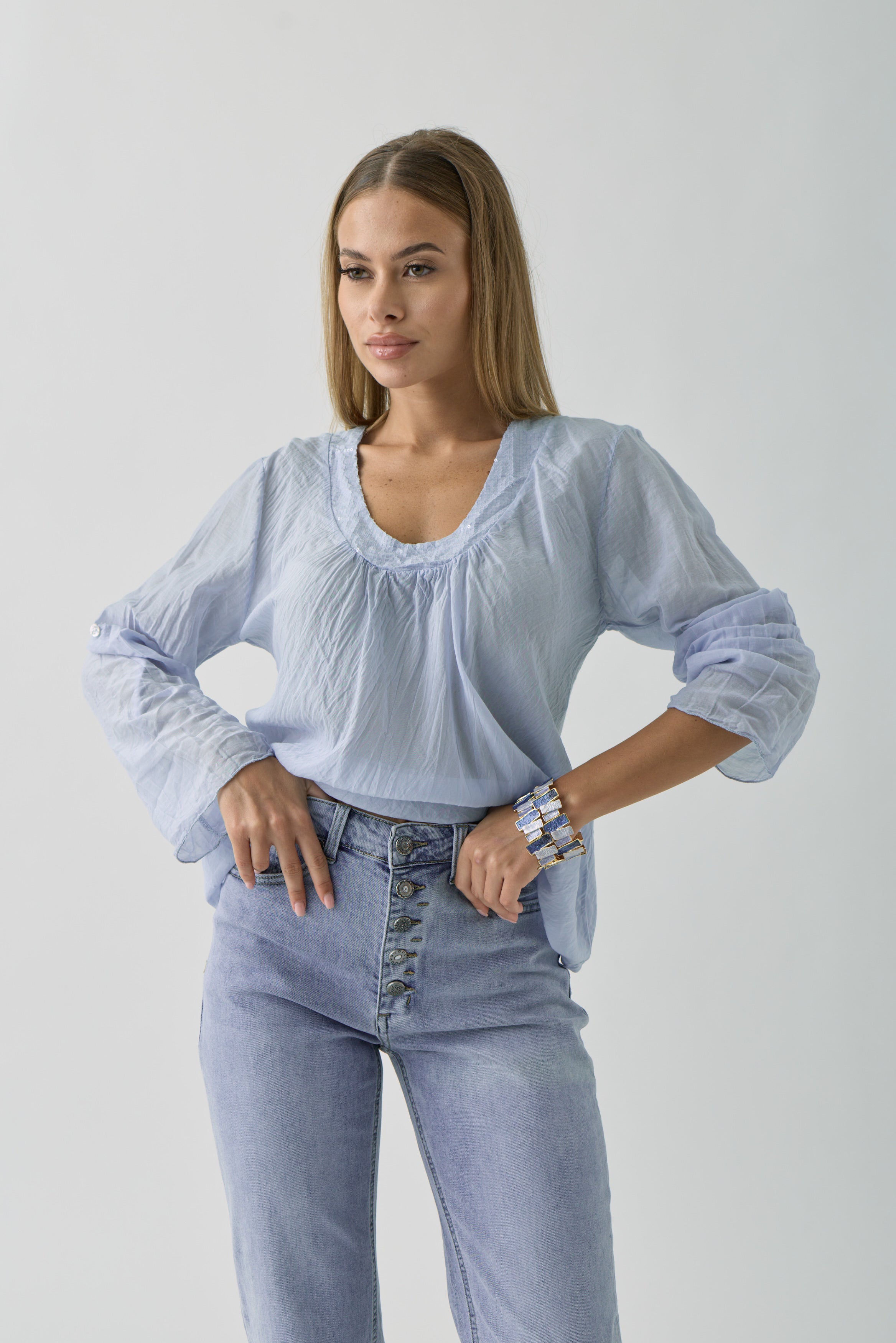 Blusa Paillettes celeste|Colore:Celeste