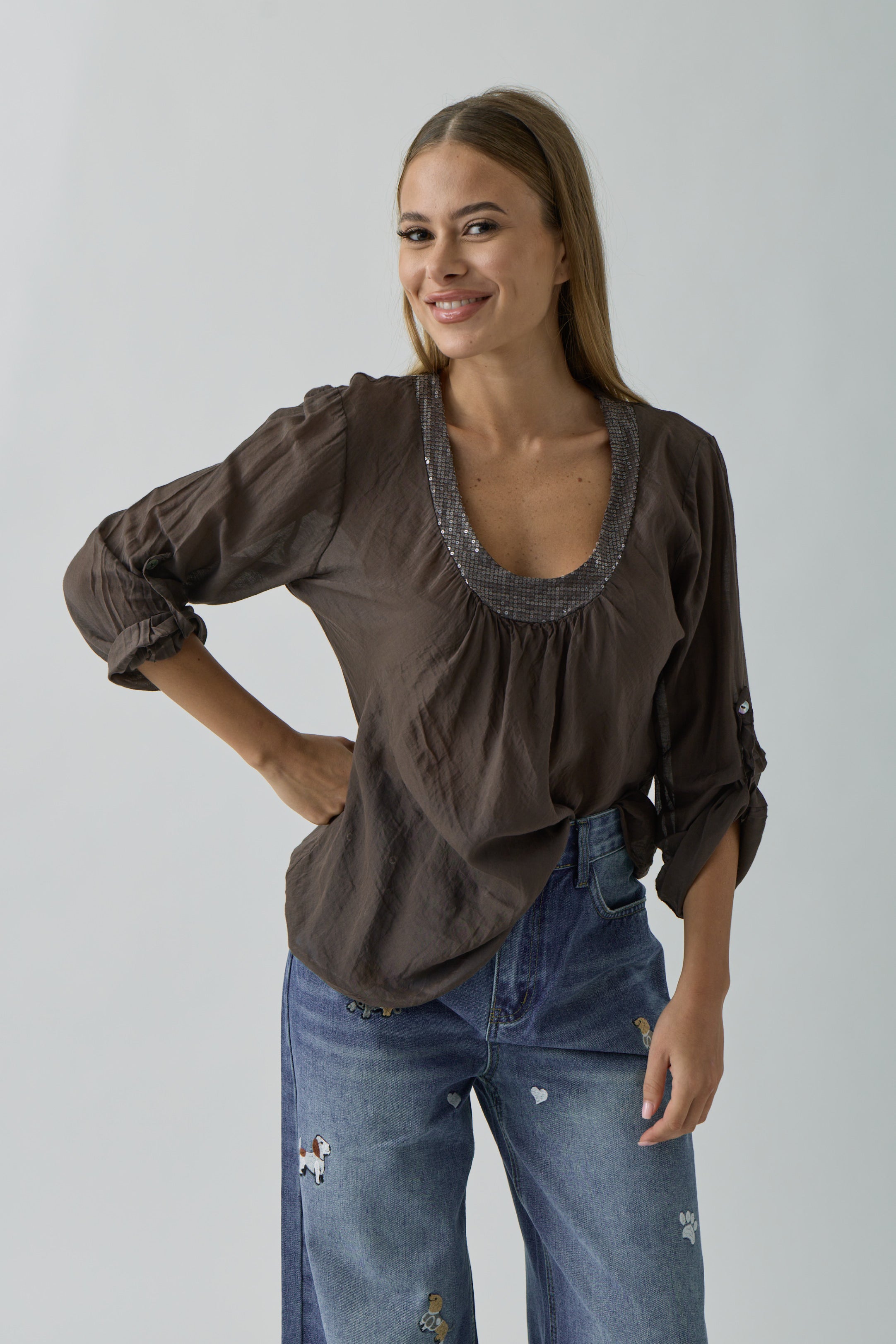 Blusa Paillettes Testa di moro|Colore:Testa di moro