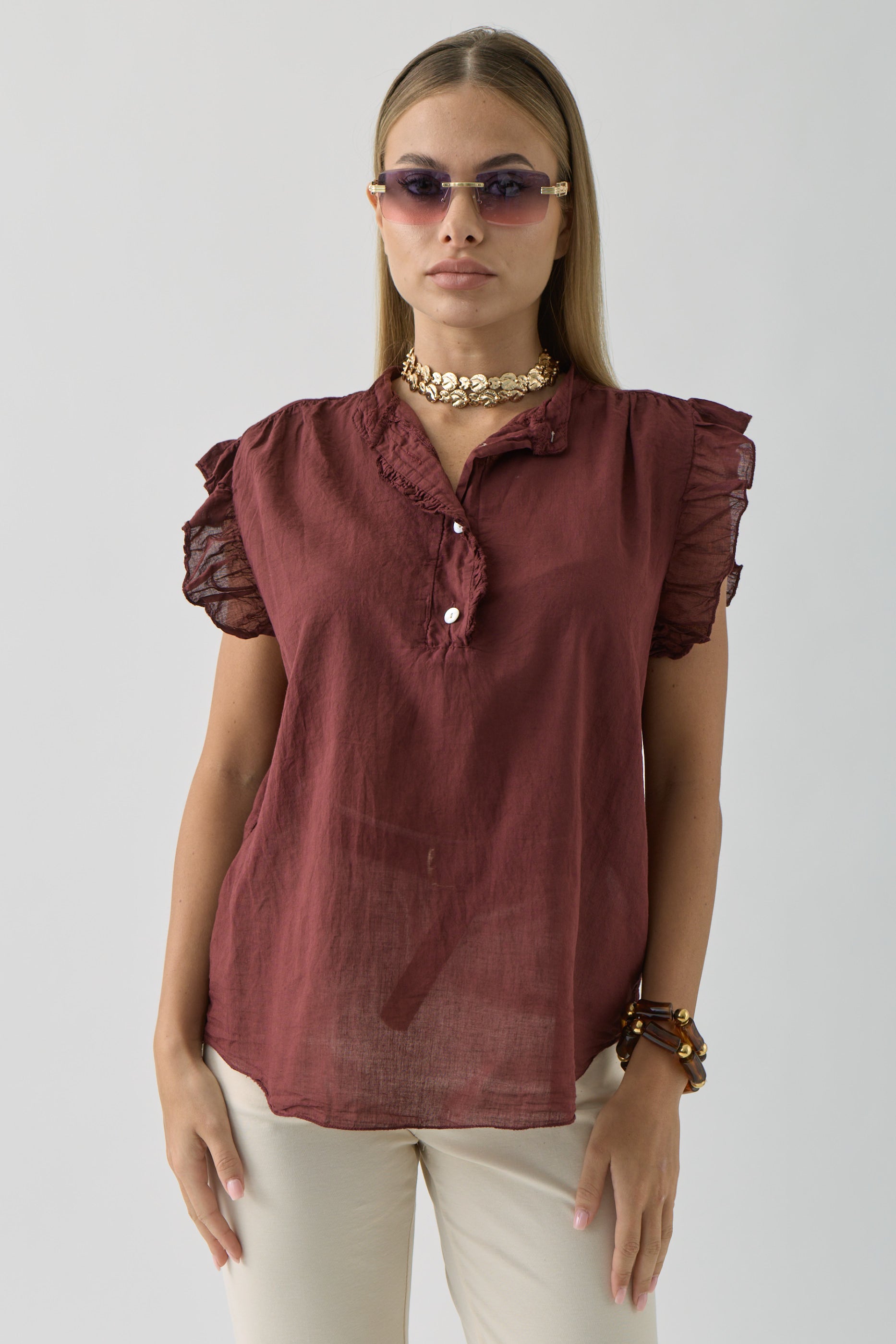 Blusa Con Rouches Bordeaux|Colore:Bordeaux