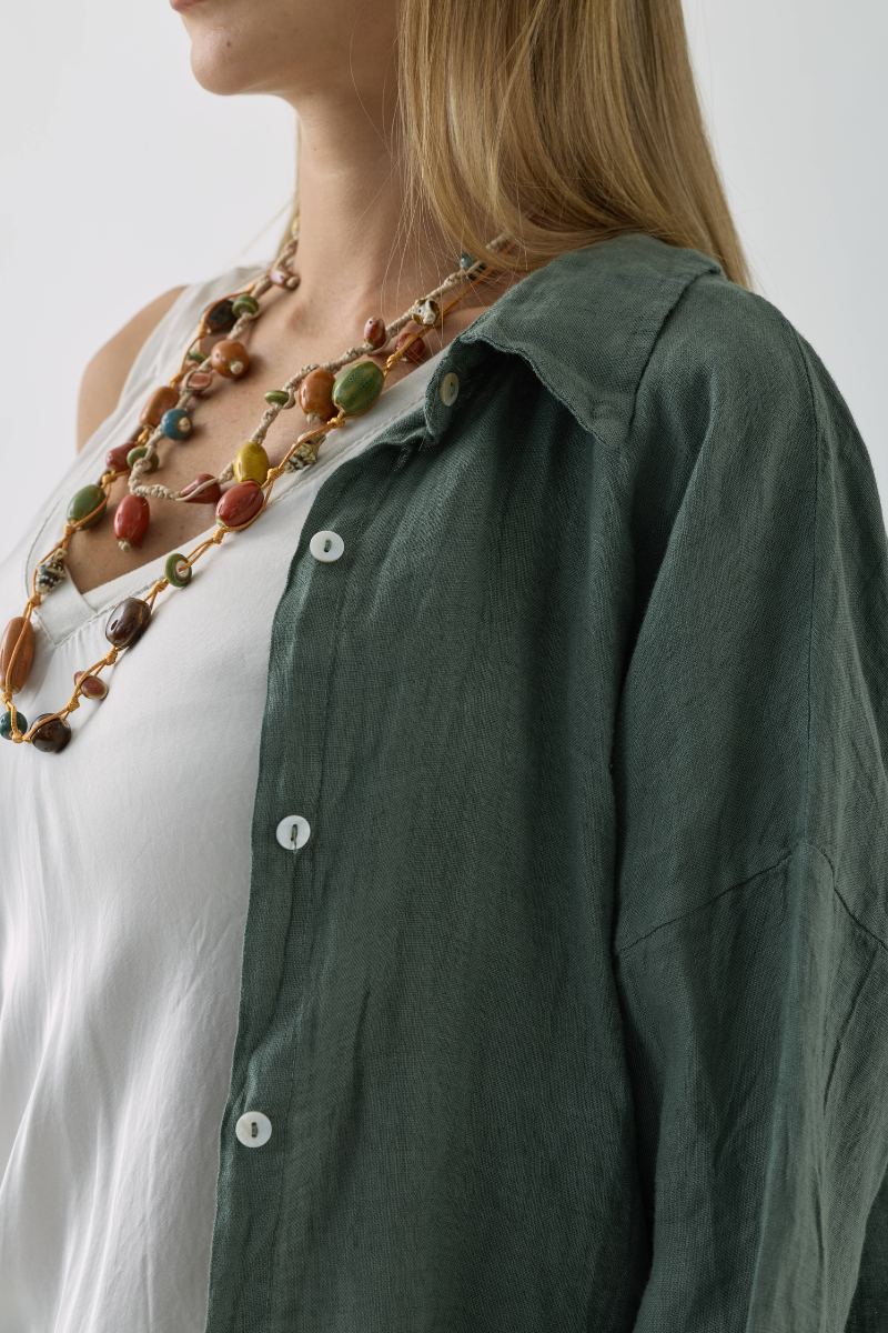 Camicia In Lino verde militare|Colore:Verde militare