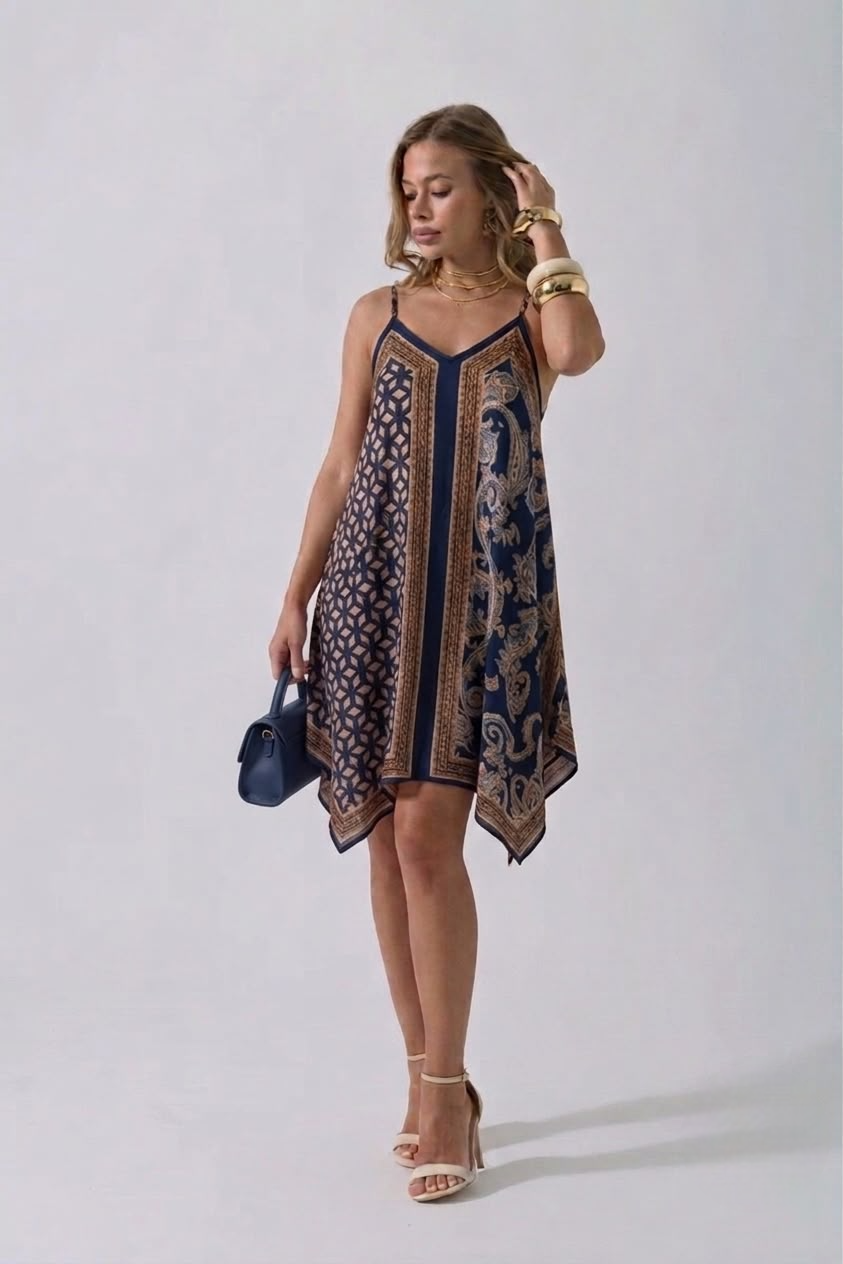 Abito Corto Fantasia blu|Colore:Blu