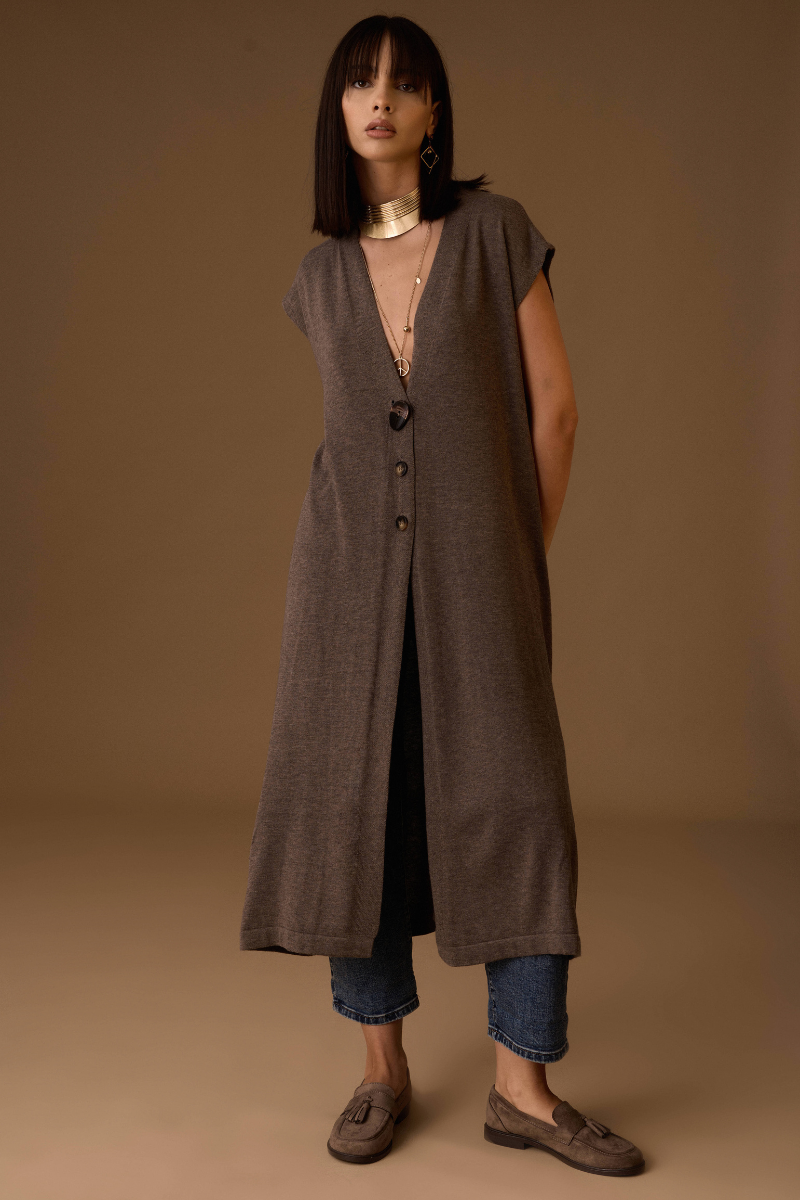 Gilet Lungo Maglia fango|Colore:Fango