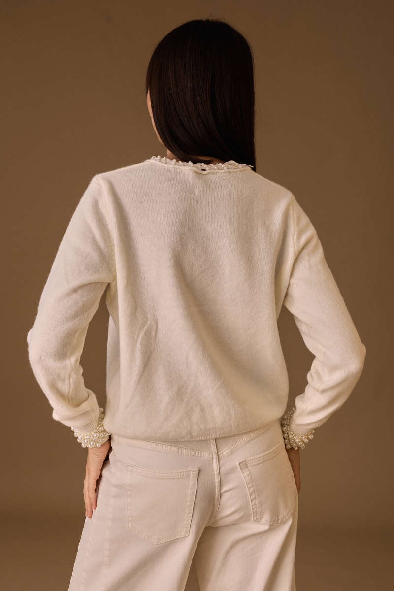 Maglia Cravattino Perle bianco|Colore:Bianco