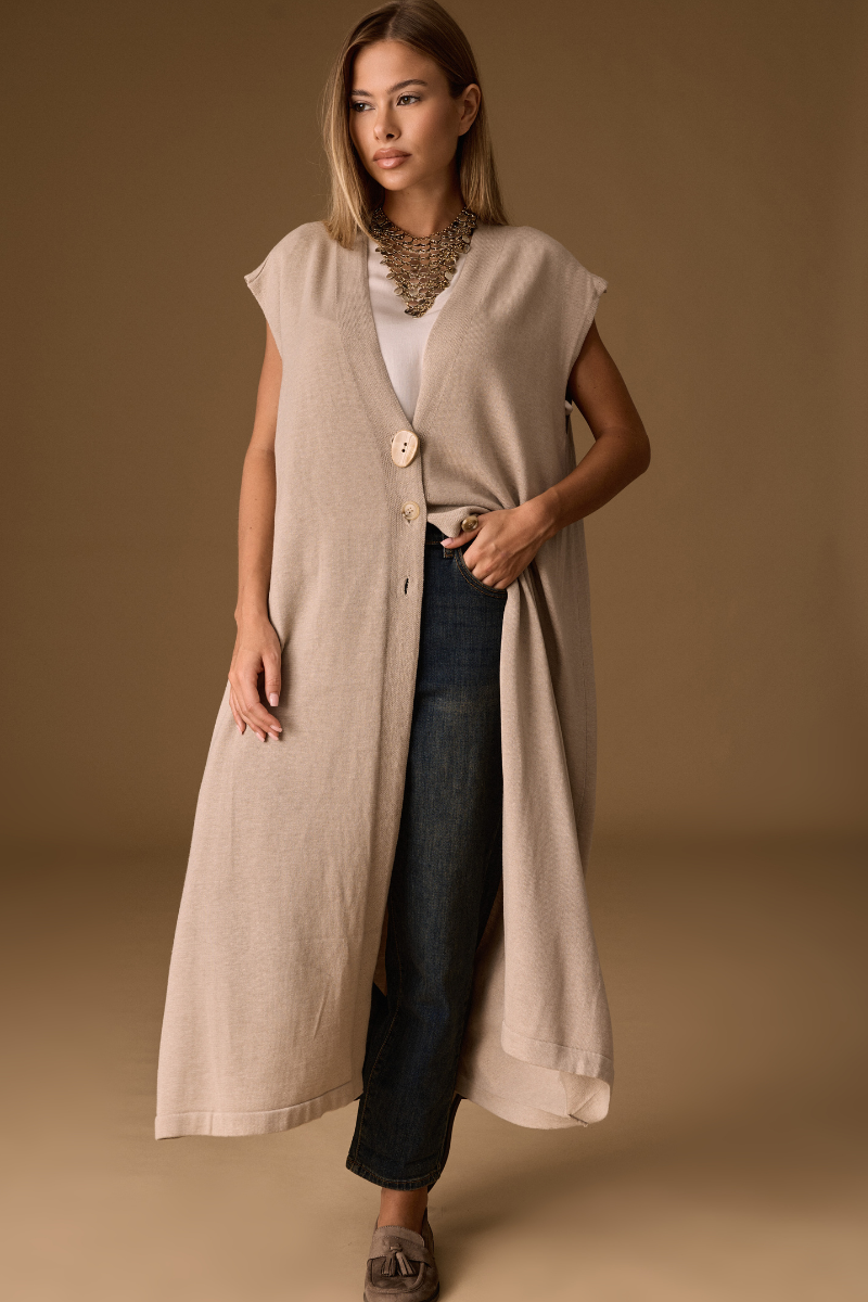 Gilet Lungo Maglia Tortora|Colore:Tortora