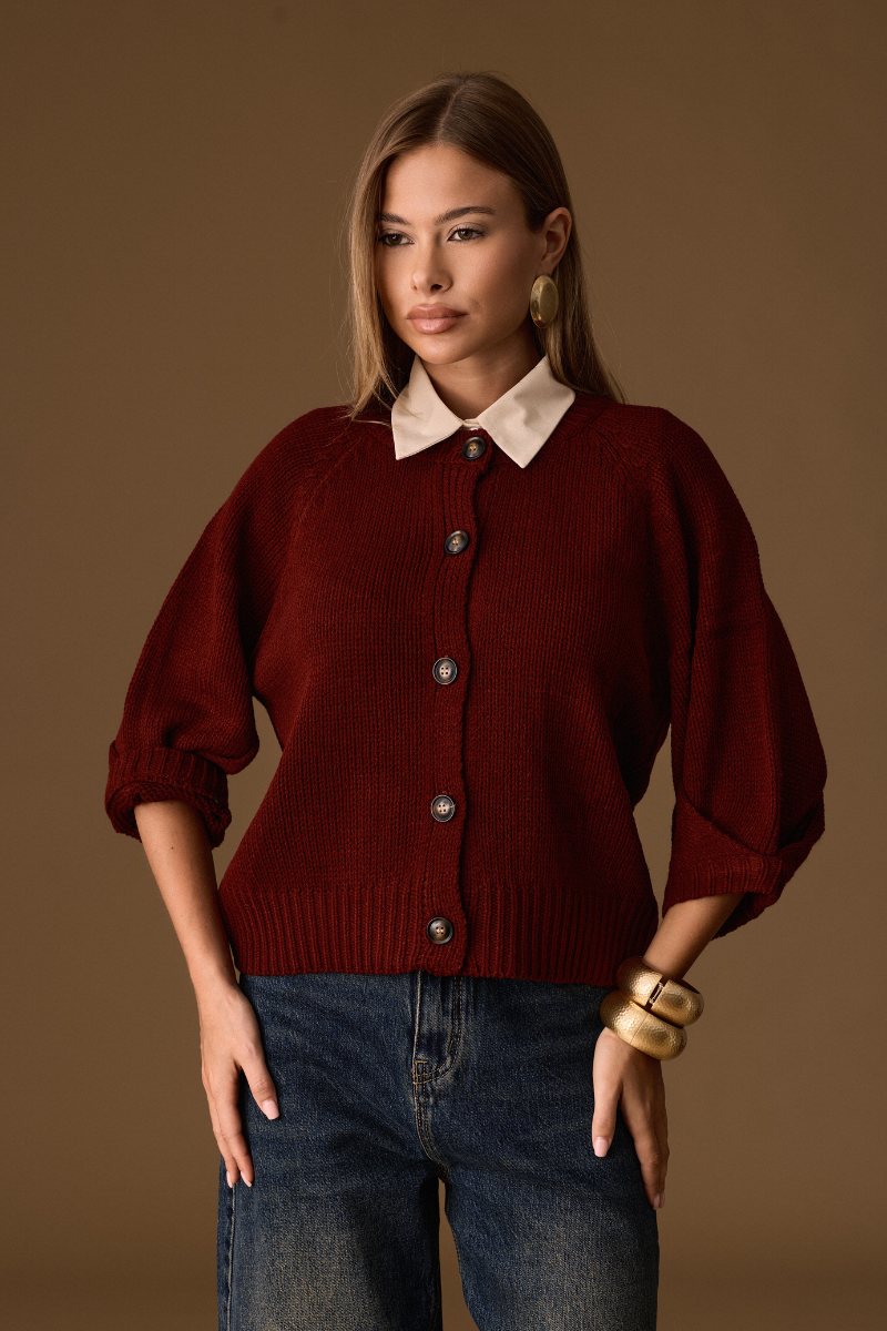 Cardigan Lauren Bordeaux|Colore:Bordeaux