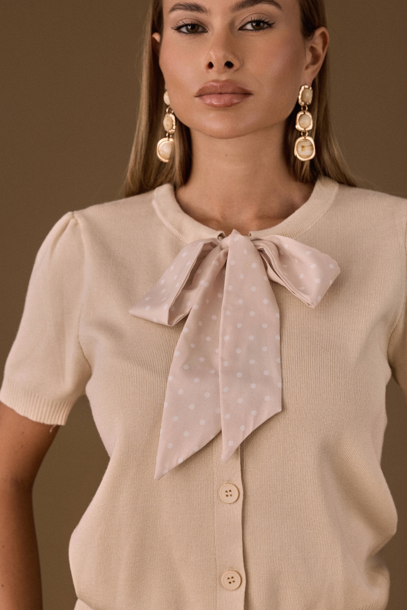 Cardigan Cravattino Pois Beige|Colore:Beige