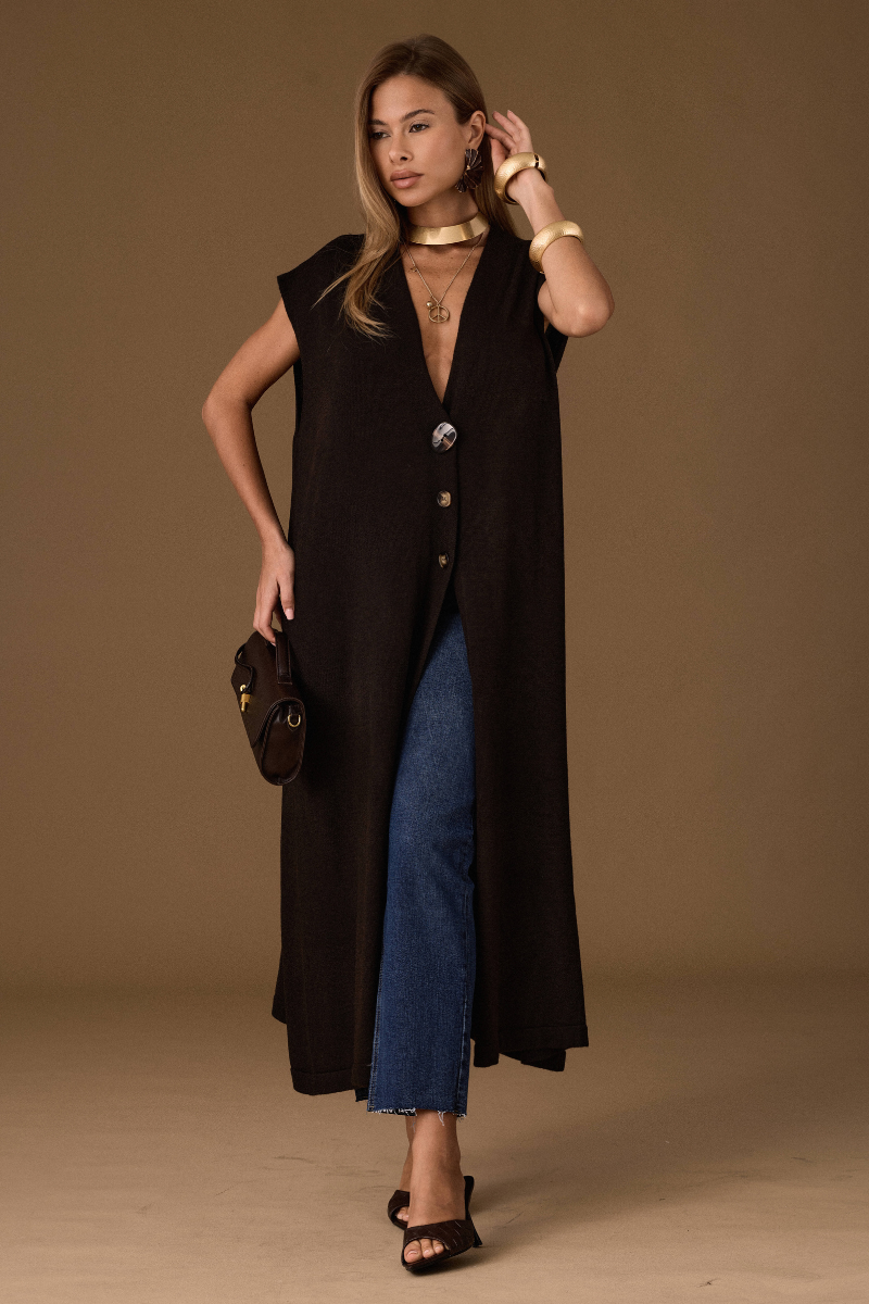 Gilet Lungo Maglia Testa di moro|Colore:Testa di moro