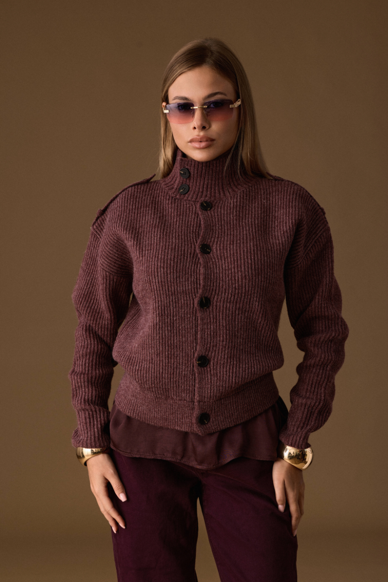 Cardigan A Coste Con Bottoni Malva|Colore:Malva