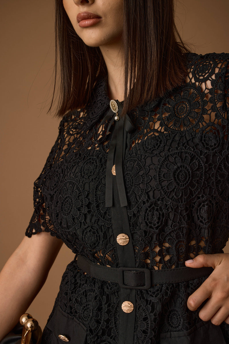 Abito Macramé nero|Colore:Nero