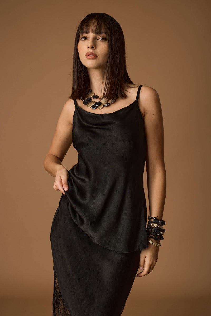 Top Satin nero|Colore:Nero