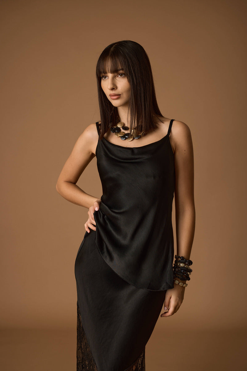Top Satin nero|Colore:Nero