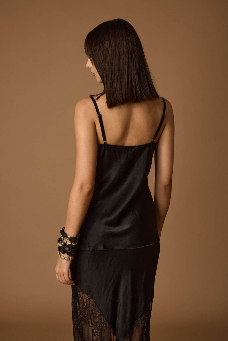 Top Satin nero|Colore:Nero