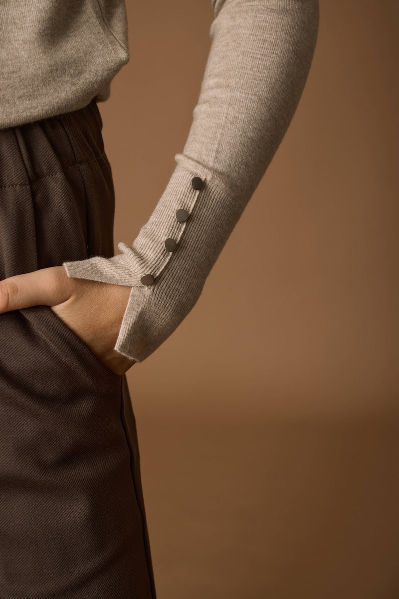 Pull Girocollo Bottonicini beige|Colore:Beige