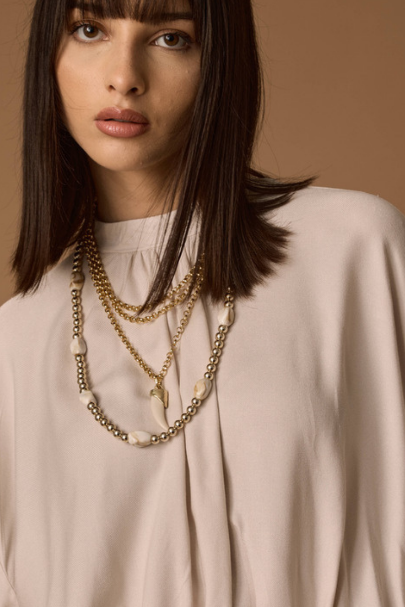 Collana Perle E Corno beige chiaro|Colore:Beige chiaro
