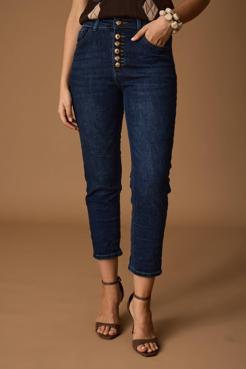 Jeans Bottoni Gioiello denim|Colore:Denim