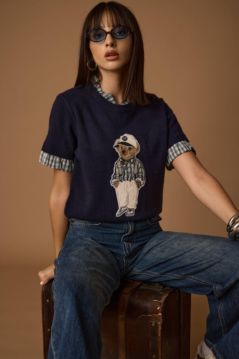 Pull Mezza Manica Teddy blu|Colore:Blu