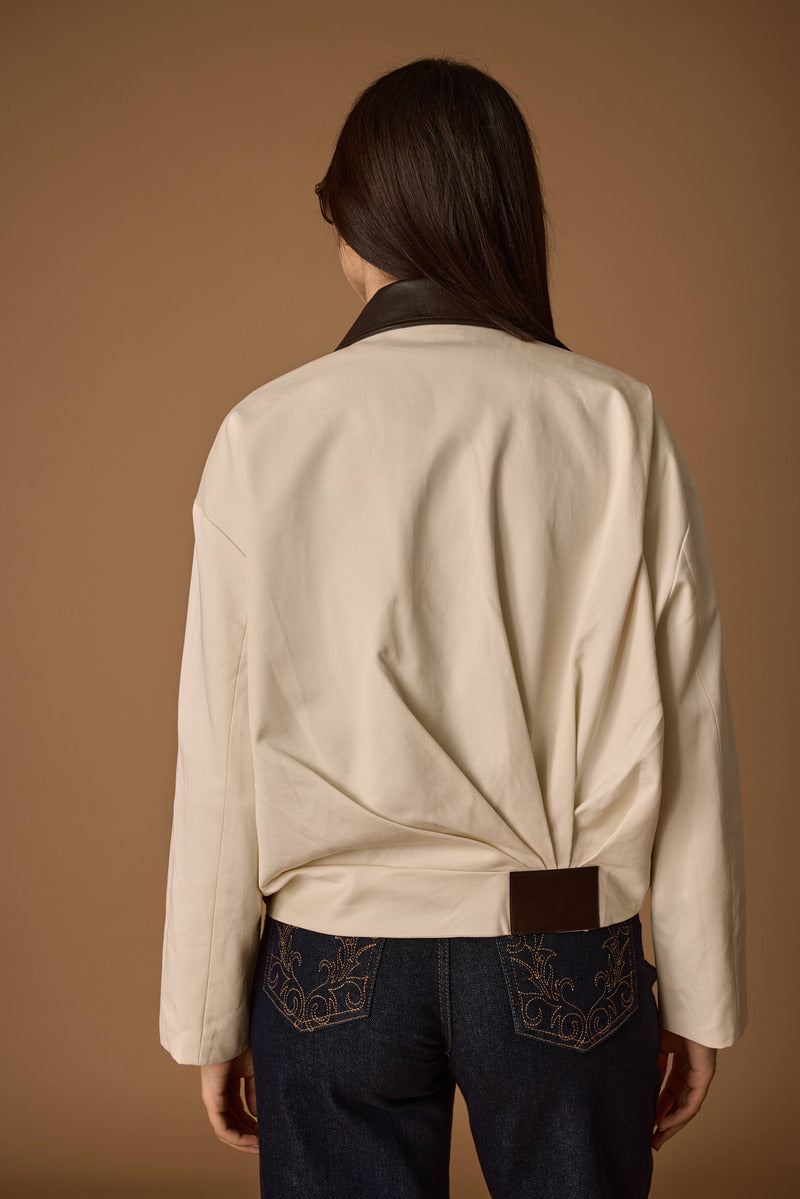 Bomber Colletto Ecopelle burro|Colore:Burro